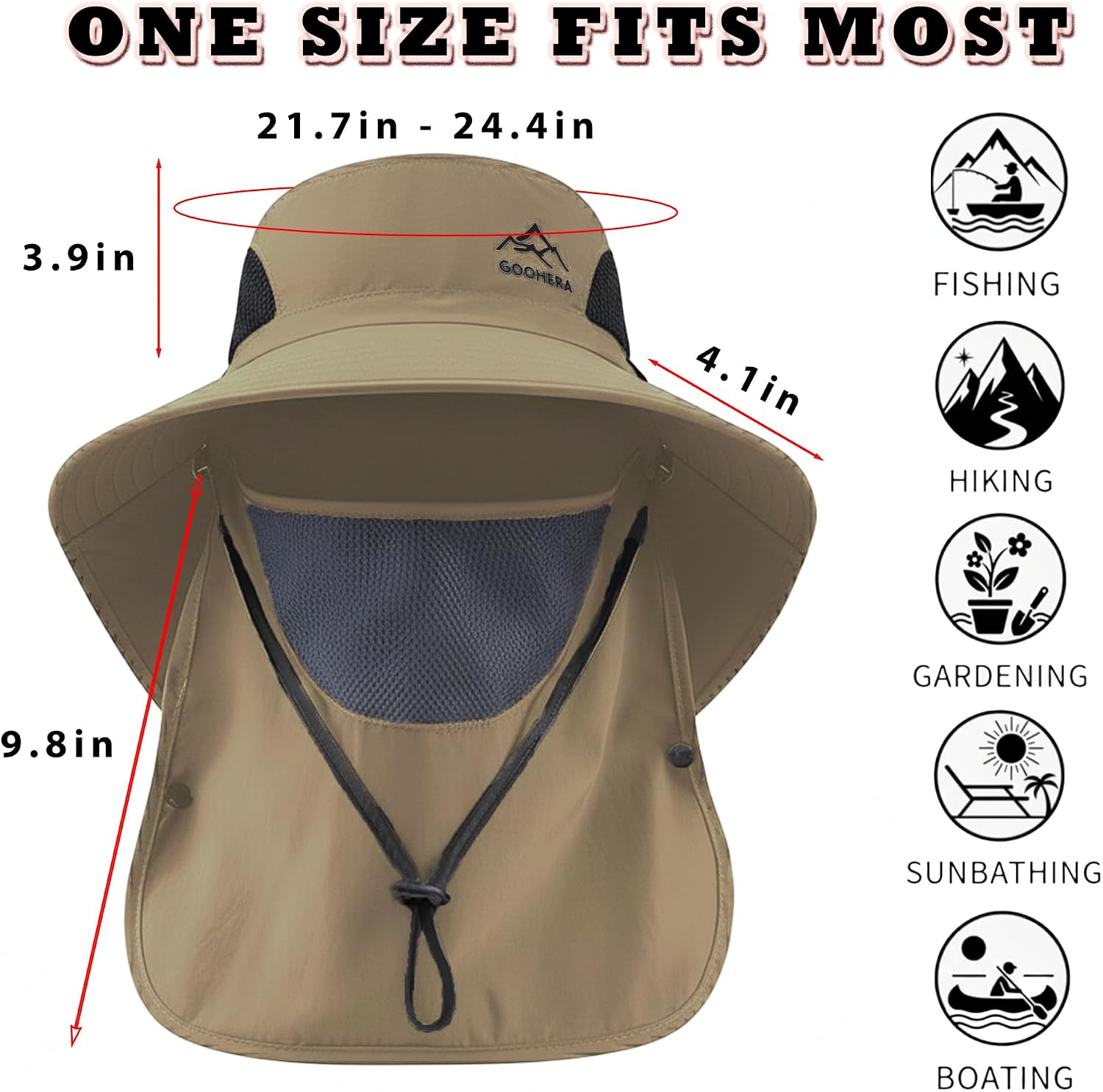 Sun Hat for Men & Women, Breathable Wide Brim Outdoor Fishing Hat with Face Cover & Neck Flap