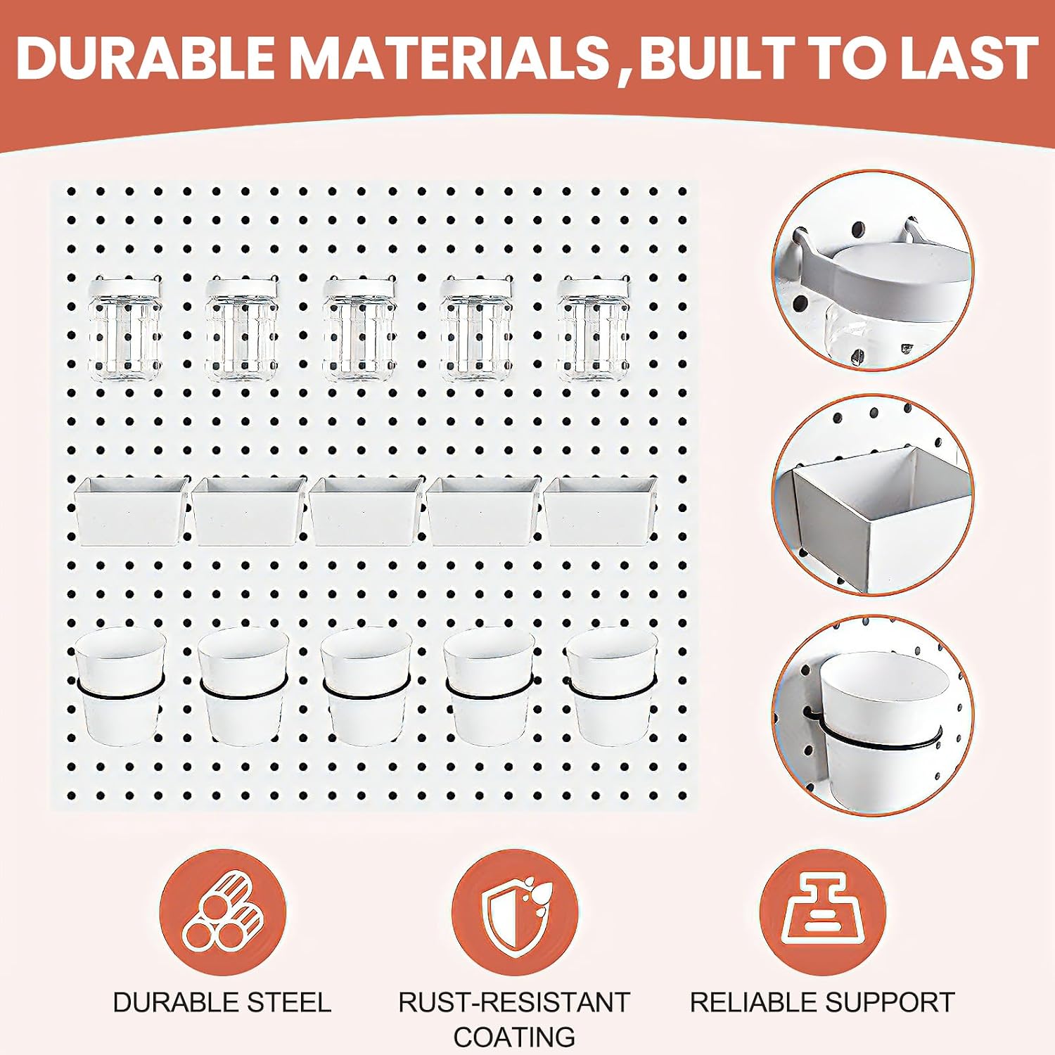 15PCS Pegboard Organizer Accessories, 5 Clear Storage Jars with Lids, 5 Bins and 5 Hanging Cups, Pegboard Containers for Garage, Workshop, Craft Room, Office and Home Organization