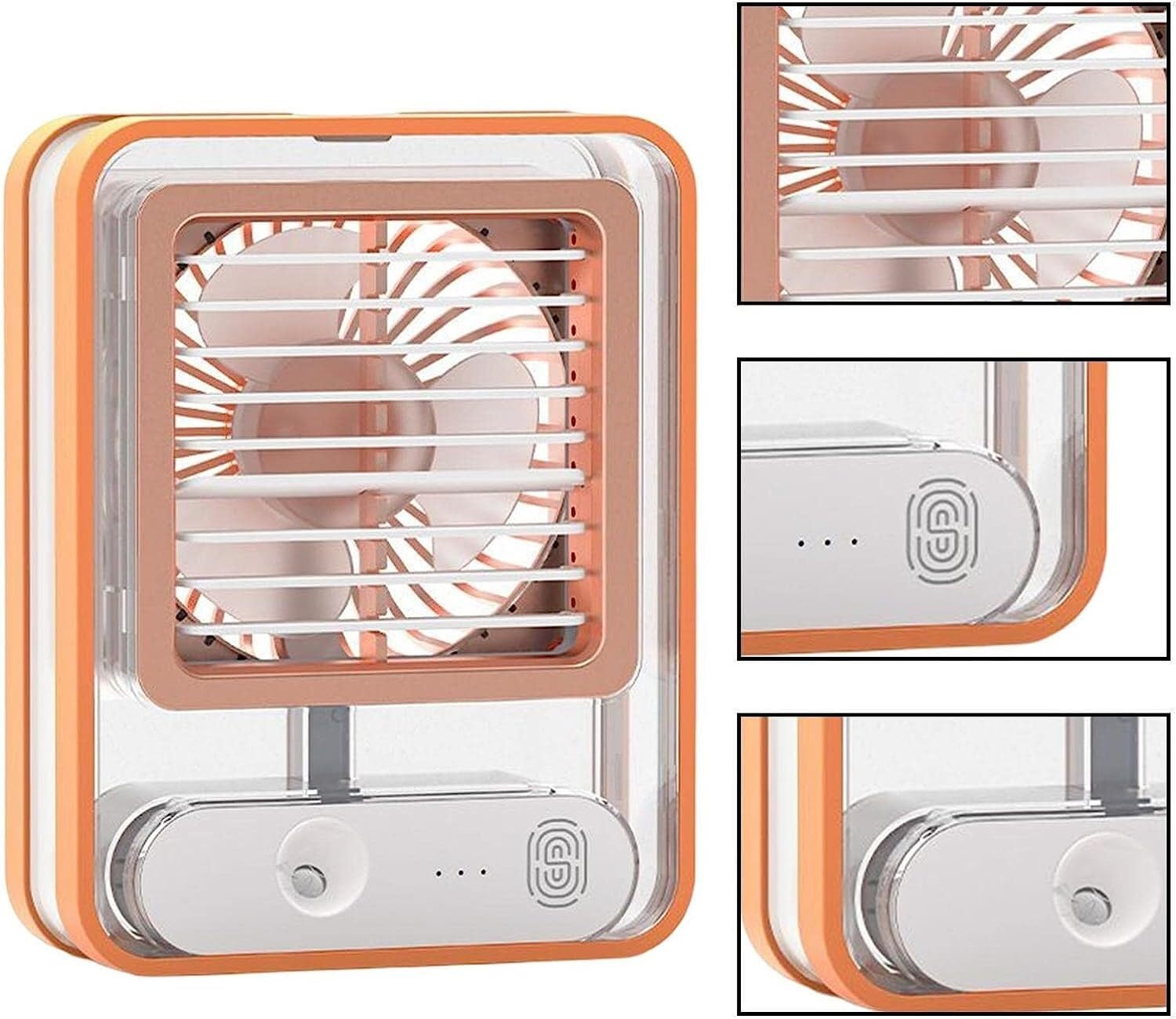 Ventilateur Portable Camping Mini Climatiseur Portatif LED Veilleuse Ventilateur De Brumisation d'eau USB Électrique Silencieux pour La Maison Adulte Chambre(Oranje)