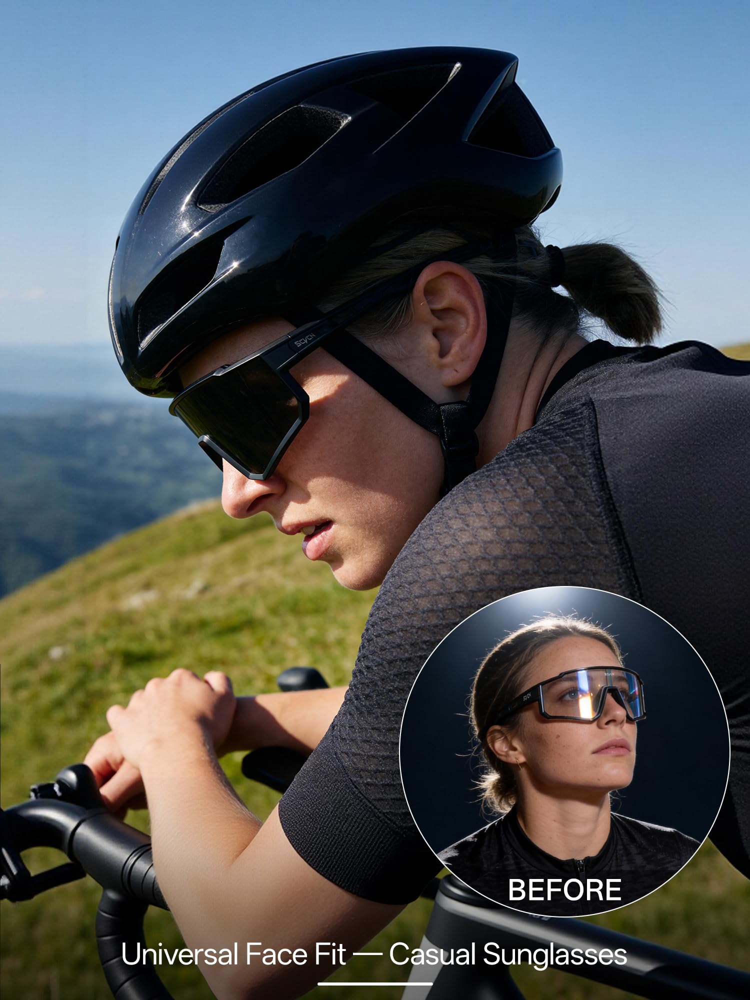 SCVCN Occhiali da ciclismo da uomo e donna, occhiali da bici avvolgenti da 31,6 g con lenti colorate o fotocromatiche e naselli fissi antiscivolo, protezione UV400 per strada, MTB, gravel e tragitto q - 3