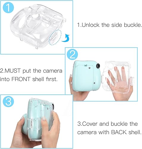 Miniatura 3 de Fintie Funda protectora transparente para cámara Fujifilm Instax Mini 7+ de película instantánea - Carcasa rígida de cristal con correa de hombro