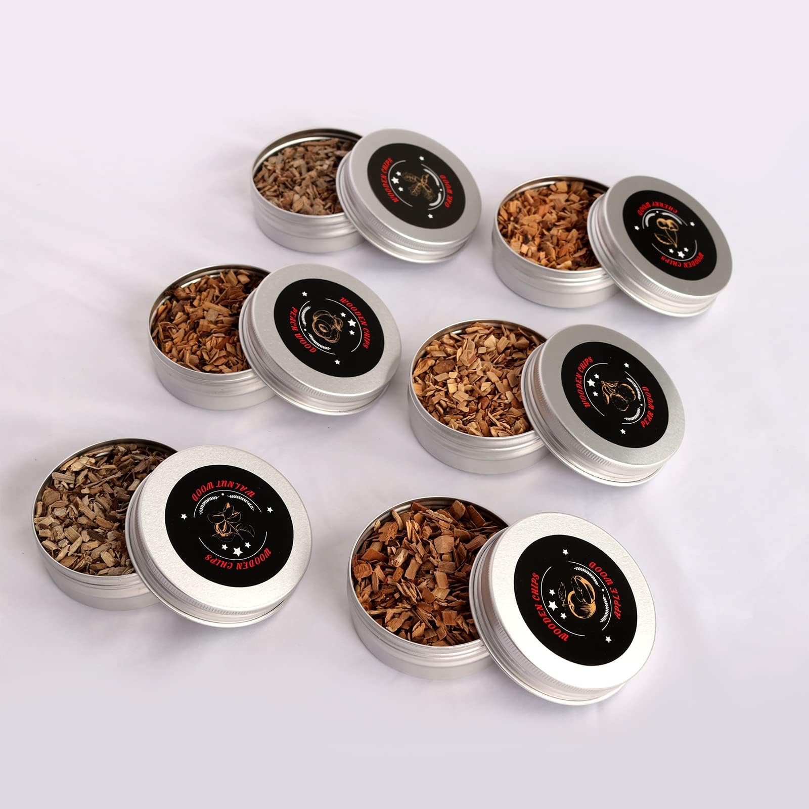 Wood chips 6 packs 6.3 oz, smoking sawdust for smoker injectors wood chips supplement, also for smoked drinks, food, cocktails, cheese, desserts (apples, cherries, pecans, pears, peaches, oak) (180g)