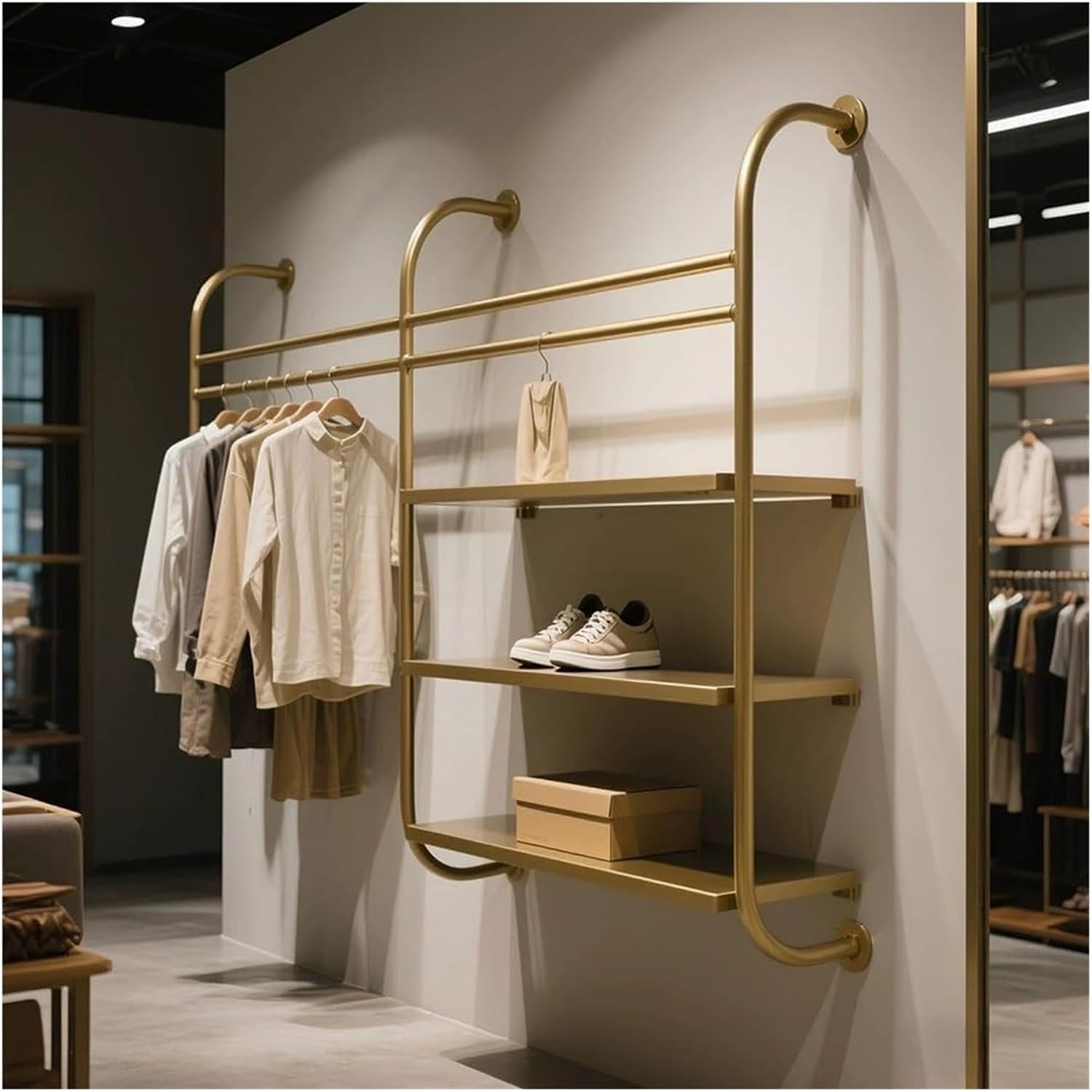 MXL&LJB Industrial Pipe Clothes Racks with 3 Shelves, Wall Mounted Heavy Duty Clothing Rack Rod for Wardrobe, Bedroom and As Walk-in Closet System(150cm)