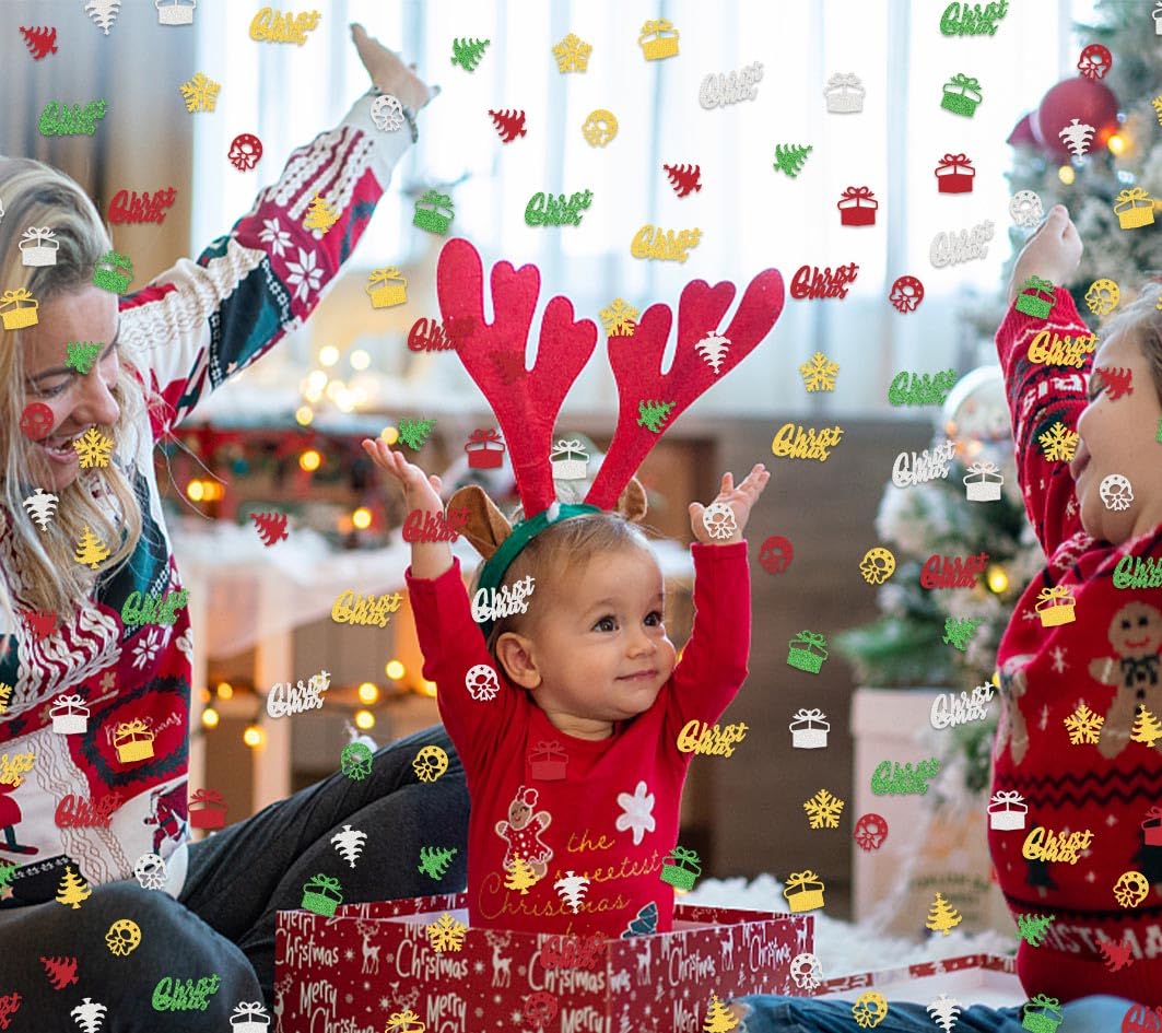 200 Stück Weihnachts-Konfetti Set – Glitzernd In Rot, Grün, Silber Mit Schneeflocken & Geschenken
