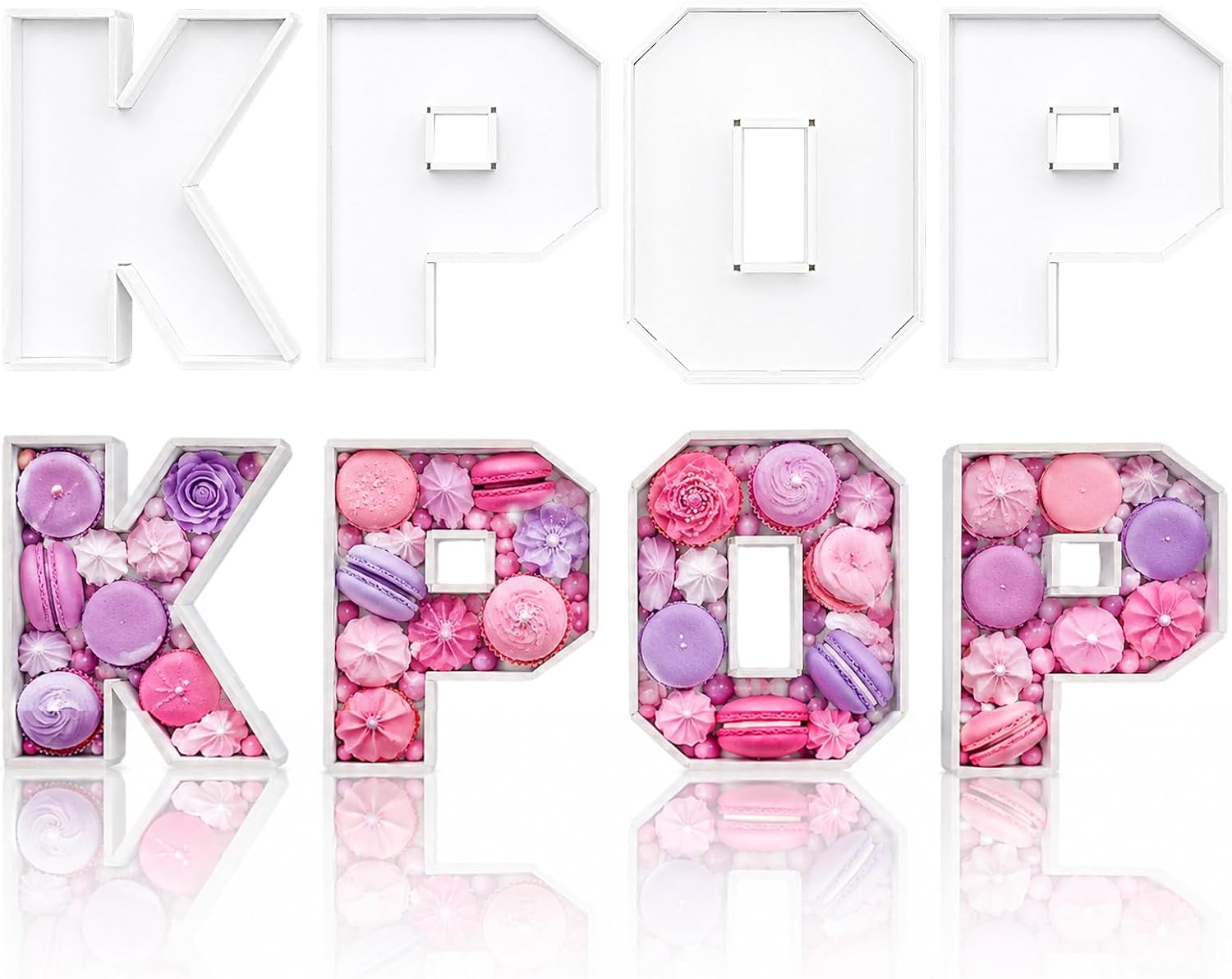 Kpop Birthday Decorations, 10 Inch KPOP Letter Food Trays, 4 Pcs | Fillable Cardboard Charcuterie Letter Boxes For Candy, Desserts, Cake Pops, Treats and Snacks, Kpop Party Favors