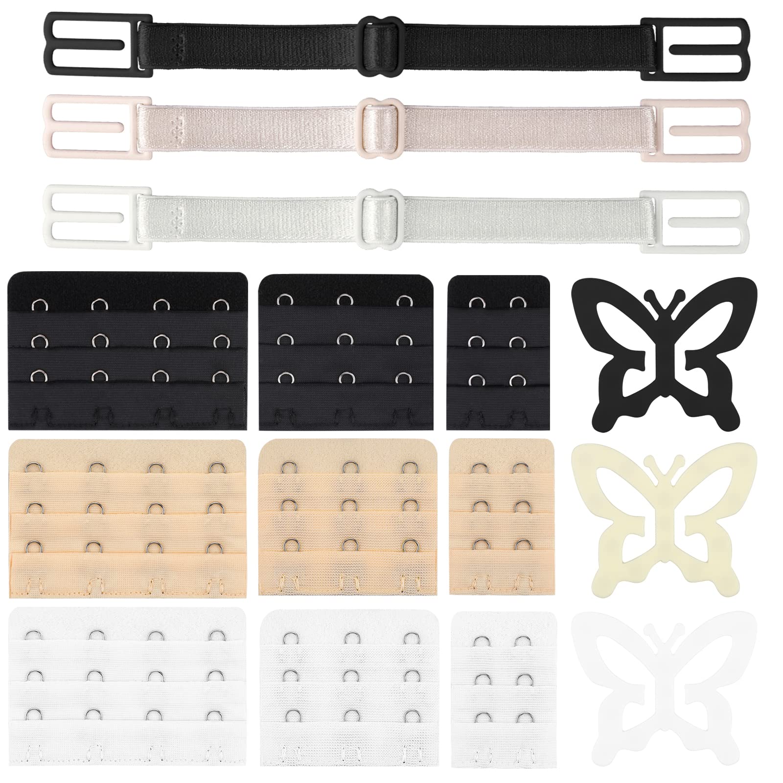 Lusofie15 Pieces Bra Strap Clips for Back Bra Extender Bra Strap Holders Bra Accessory Adjustable Bra Connector Clip Non-Slip Bra Clips for Women and Girls, 2 Hook 3 Hook 4 Hook