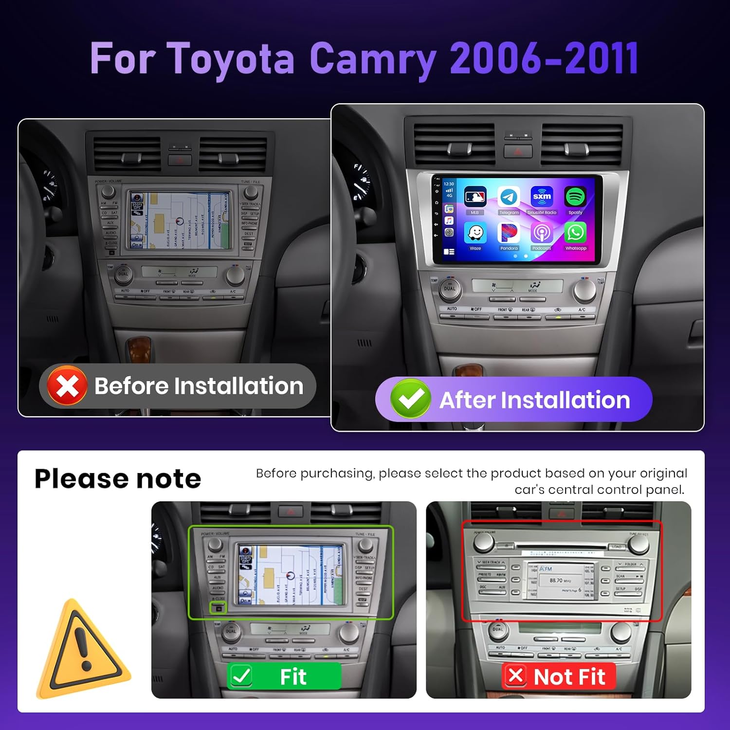 Qualcomm Octa-Core 4G+64G Car Radio Stereo for Toyota Camry 2007-2011(with JBL), Upriding 9-inch 1280P QLED Touchscreen Radio with Wireless Carplay Android Auto DSP BT5.1 GPS 5GWifi SWC Backup Camera