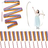 Niceup 12 Pcs Dance Ribbon for Kids Party Bag Fillers, Gymnastics Ribbon Rainbow Streamers Wand for Party Favors, Goodie Bag Fillers for Kids Birthday Princess Fairy Circus Party Decoration Supplies 12-Pack