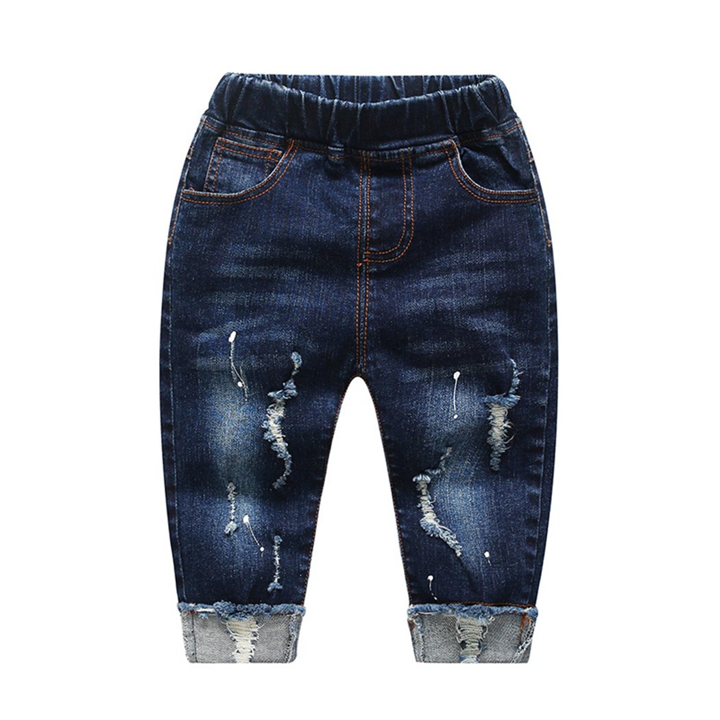 KIDSCOOL SPACE Baby Girl Boy Jeans Little Kid Elastic Waist Ripped Denim Pants