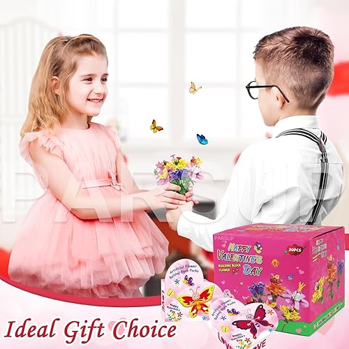 Miniatura 4 de 30 piezas de regalos para el día de San Valentín para niños 6 bloques de construcción de flores artificiales diferentes con cajas de regalo de San