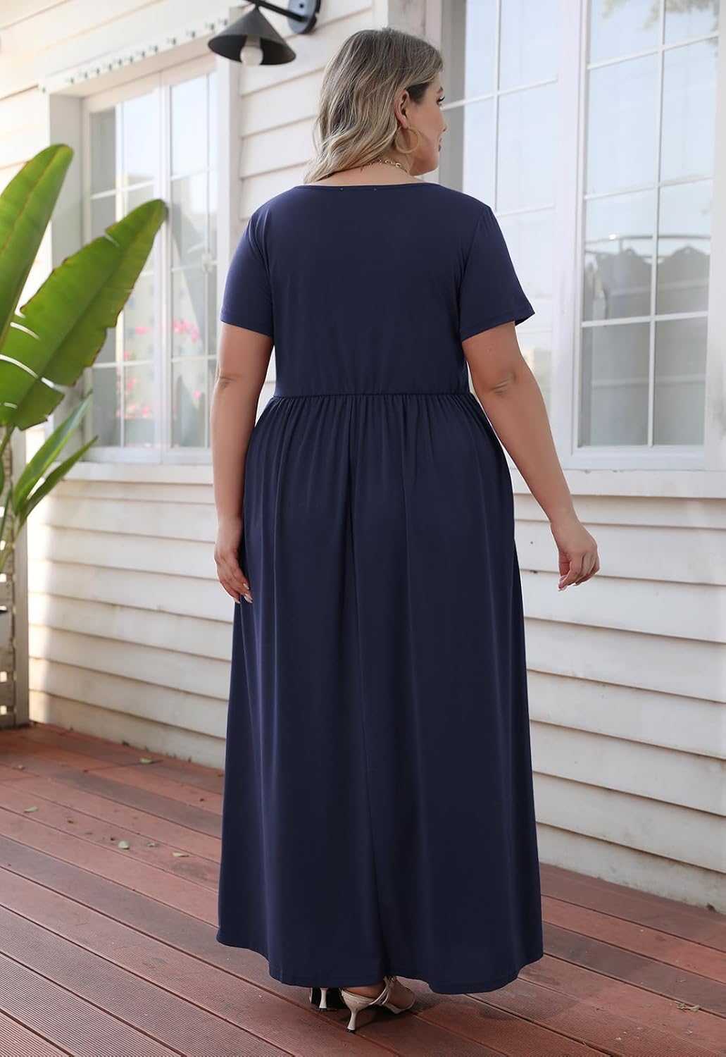 Nemidor Plus Size Maxi Dresses for Curvy Women Summer Casual Loose Short Sleeve Long Beach Dress with Pocket