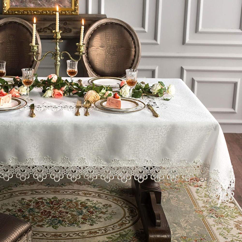 Manteles para bodas y fiestas, cubierta de poliéster para banquetes, diseño de encaje bordado, a prueba de aceite y derrames, ideal para decoración
