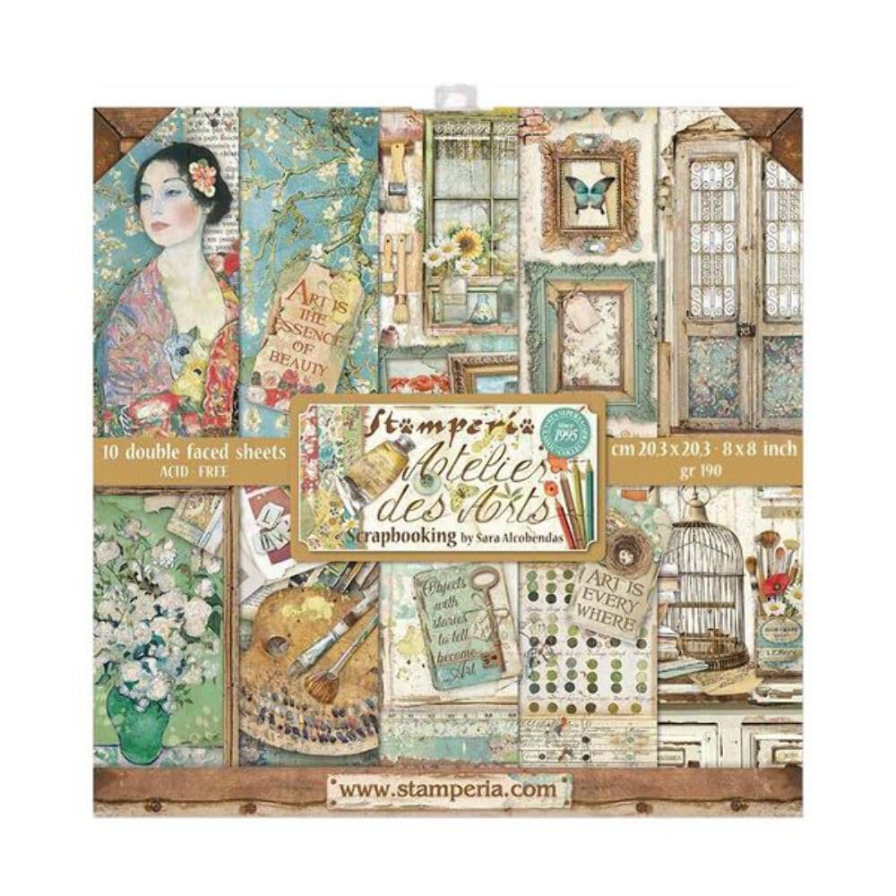 STAMPERIA INTERNATIONAL, KFT Stamperia-Mini Scrapbooking Pad-Atelier Des Arts, Multicoloured, 8 x 8 inches SBBS33