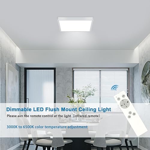 Miniatura 6 de DELIPOP Lámpara de techo LED regulable con control remoto, 12 pulgadas, 24 W, 2600 lm, brillo CCT completo, ajustable, IP54, impermeable, ultrafina,