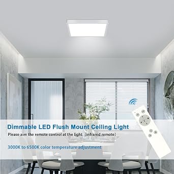 DELIPOP 12 inch Dimmable LED Flush Mount Ceiling Light Fixture with Remote Control, 24W 3000K-6500K Adjustable Color Temperature, Ultra-Thin Ceiling Lamp for Bedroom Kitchen Hallway Living Room