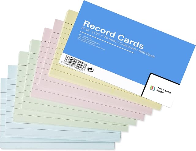 [500 Pack] Revision Cards 5x3 Coloured Record Cards FlashCards Ruled (5"x 3") 127mm x 76mm Blank Flash Cards Index Cards