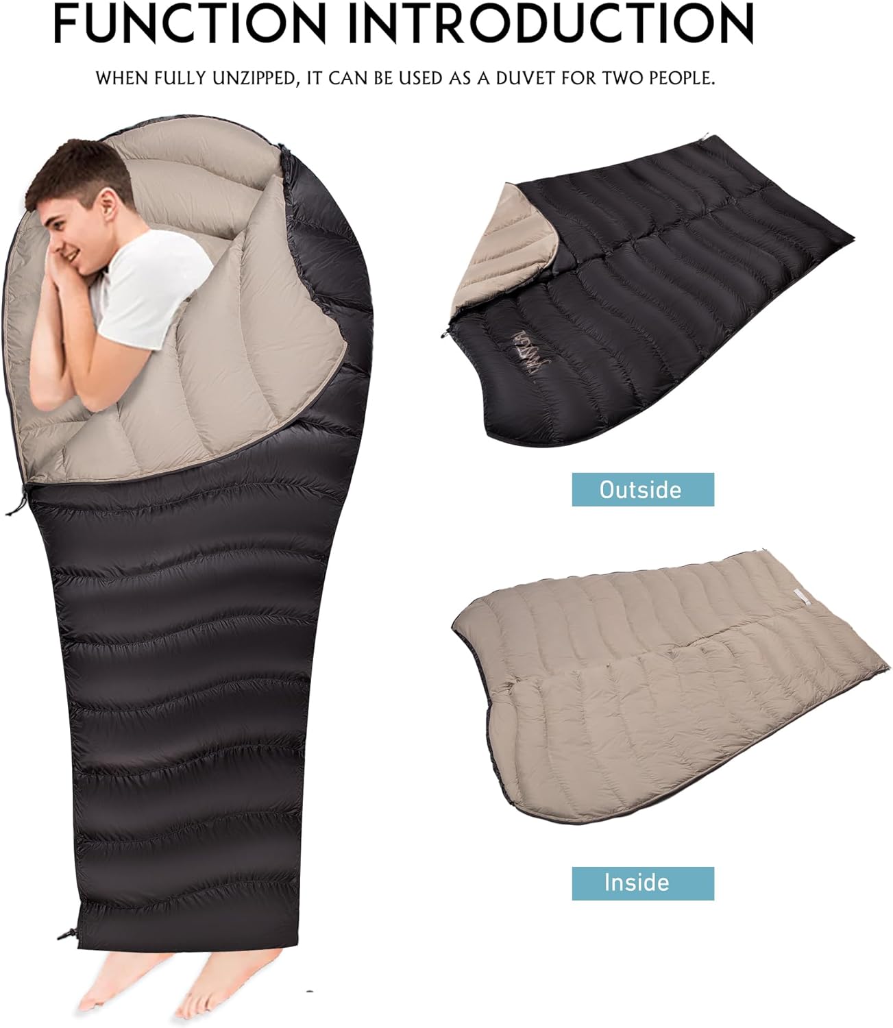 Down Sleeping Bag Ultralight Mummy Backpacking Sleeping Bags for Adults Camping Hiking Outdoor with 600 Fill Power Duck Down