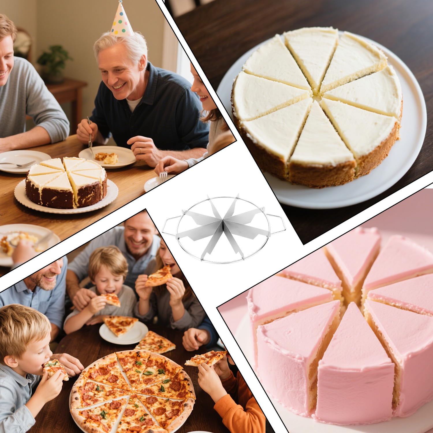 Presse à Découper les Gâteaux à 8 Parts, Coupe-Tartes Ronde en Acier Inoxydable avec Poignées Latérales pour des Portions Uniformes Idéale pour les Boulangeries et la Maison