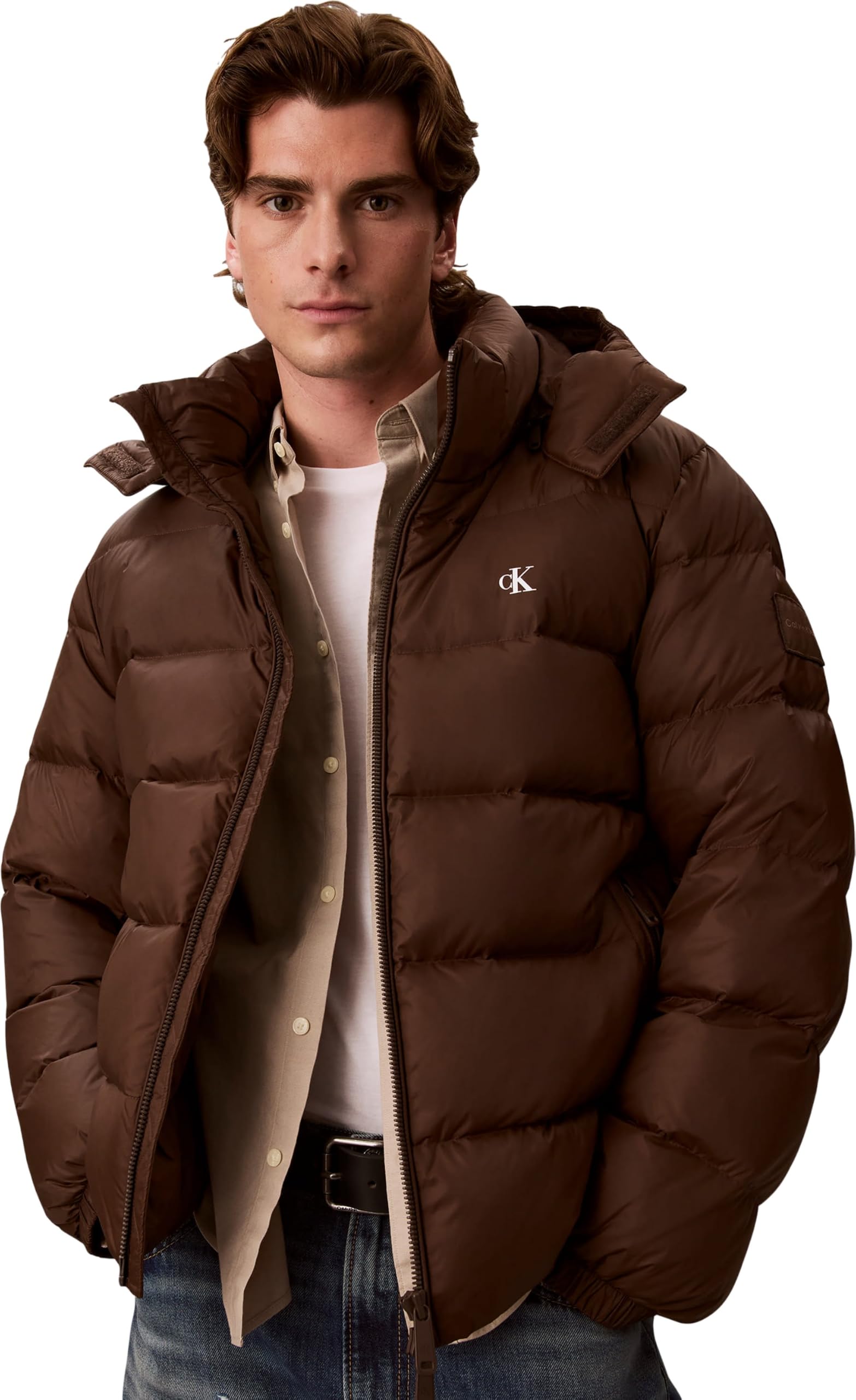 Calvin Klein Herren Ls Nylon Zip Off Hood Down Puffe Lv04rg515g Jacken (1 Stück), Braun (brauner Kork), M