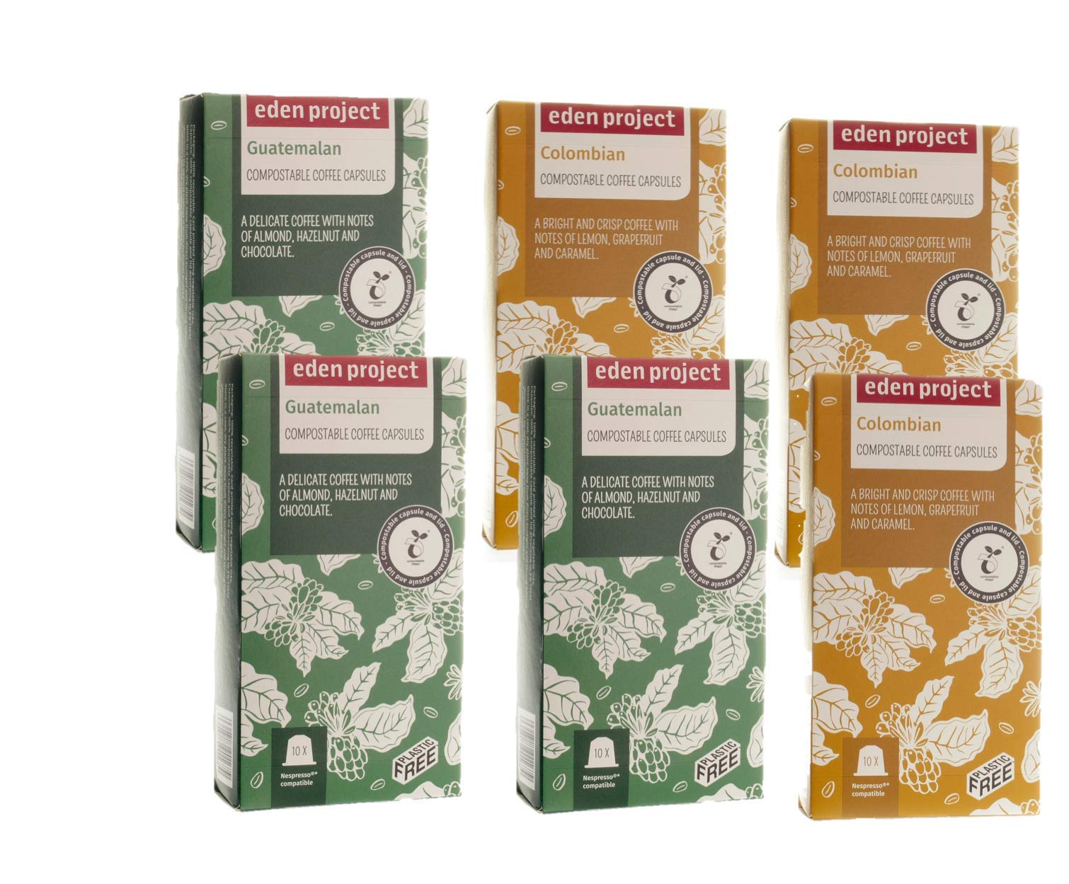 THE EDEN PROJECT 60 Decaf Italian Espresso Coffee Pods Compatible with Nespresso Original – Premium Arabica, Rainforest Alliance Certified, Climate Neutral, Home Compostable Capsules (6 x 10 Pack)