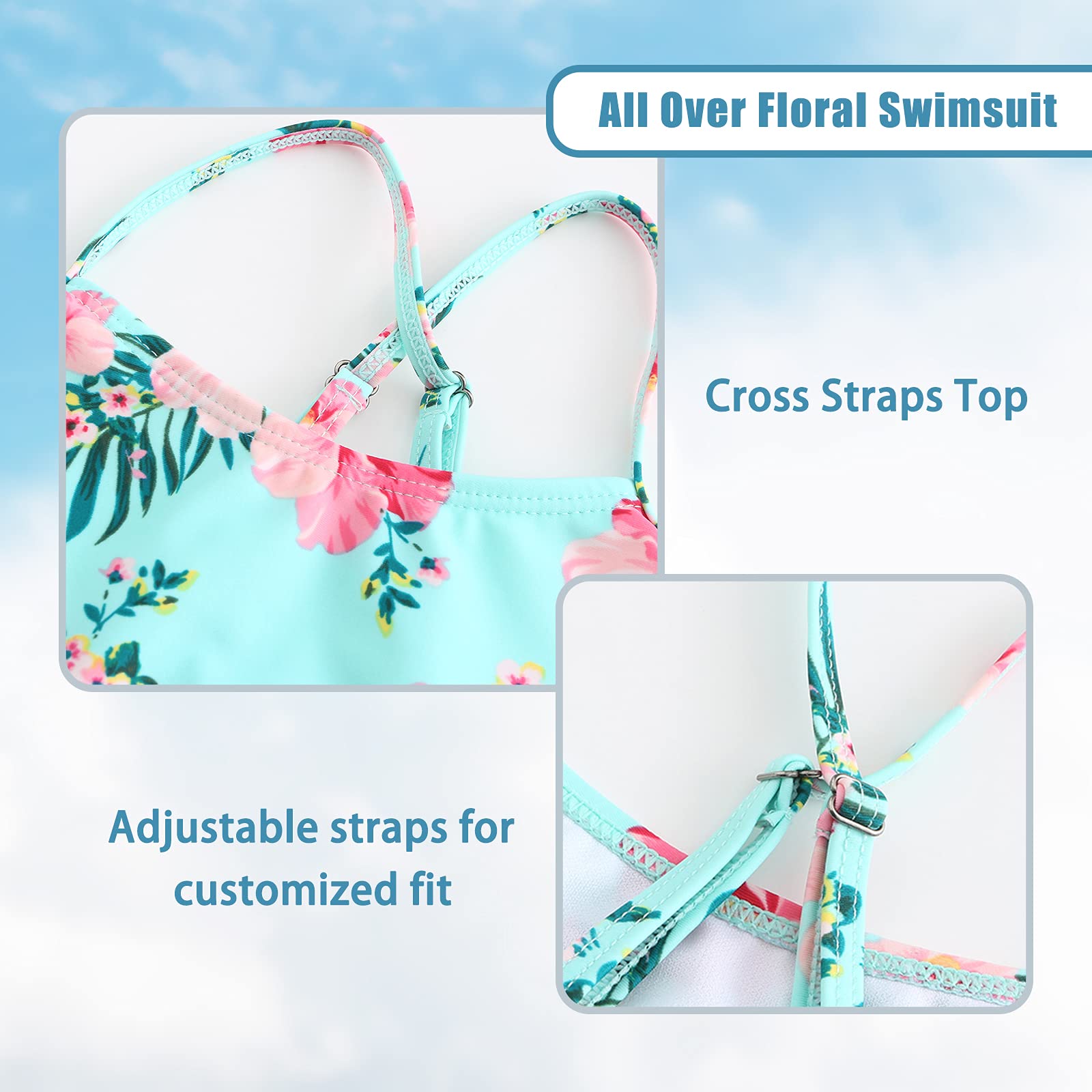 Aisyee tankini niña traje de baño niños floral traje de baño 92 164/3-16 años, Flor verde., 11-12 años | Protección solar UPF 50+, secado rápido, suave y cómodo, correas ajustables, ideal para playa, piscina y vacaciones