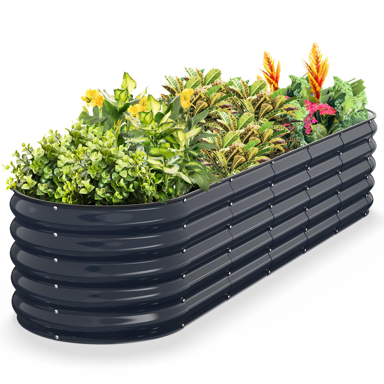 Kesfitt Raised Garden Bed, Metal Galvanized Steel Oval Garden Bed 8x2x1.5 ft with 18-Inch Deep Open-Bottom Design for Outdoor Vegetable Gardening, Midnight Blue