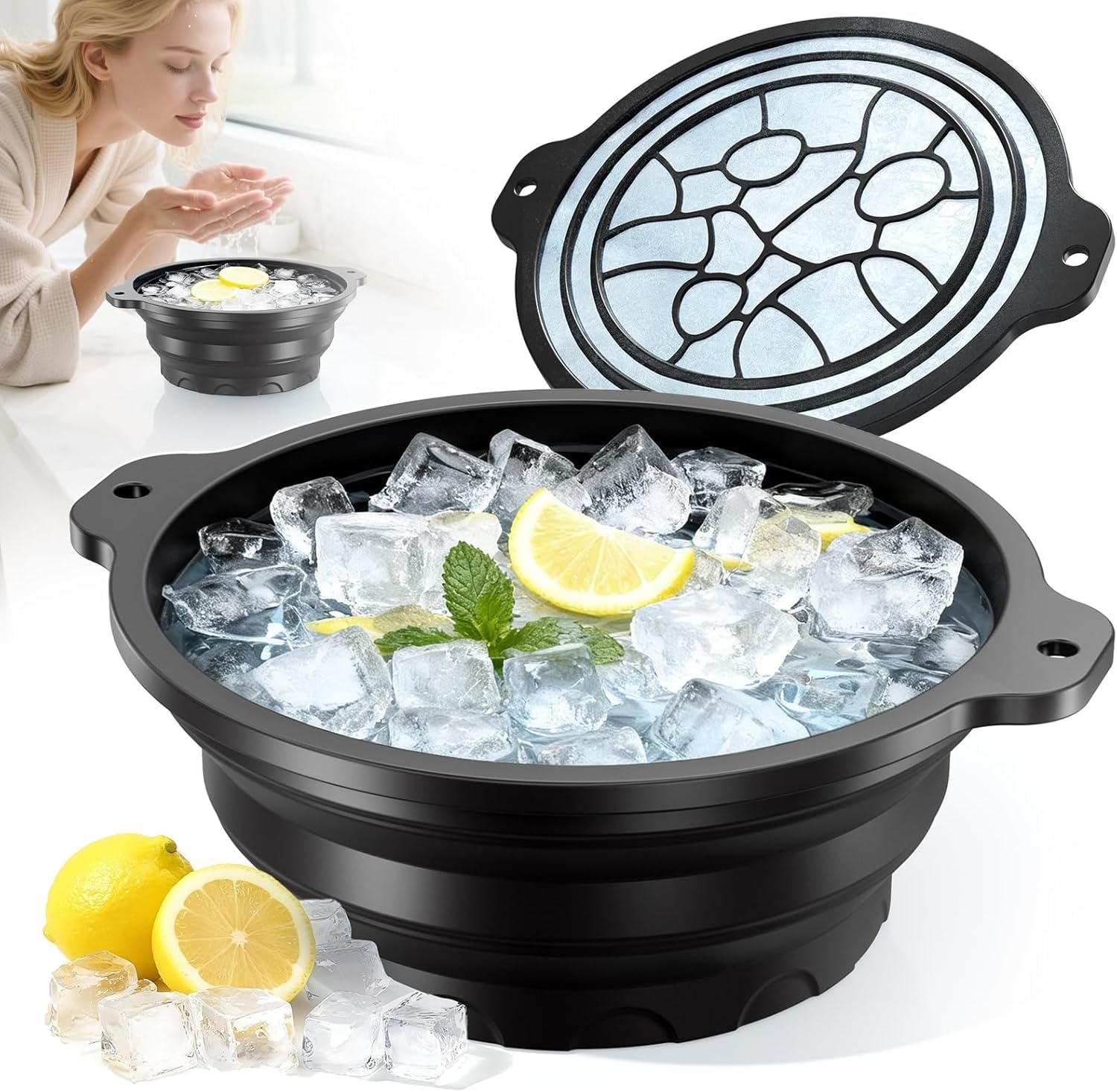 Cutlery Set Face Bowl for Ice with Built-in Ice Tray – Collapsible Silicone Facial Ice Bath Bowl for Cold Plunge Therapy, Skin Tightening & Acne Relief – Portable Spa Tool for Home & Travel-image-9