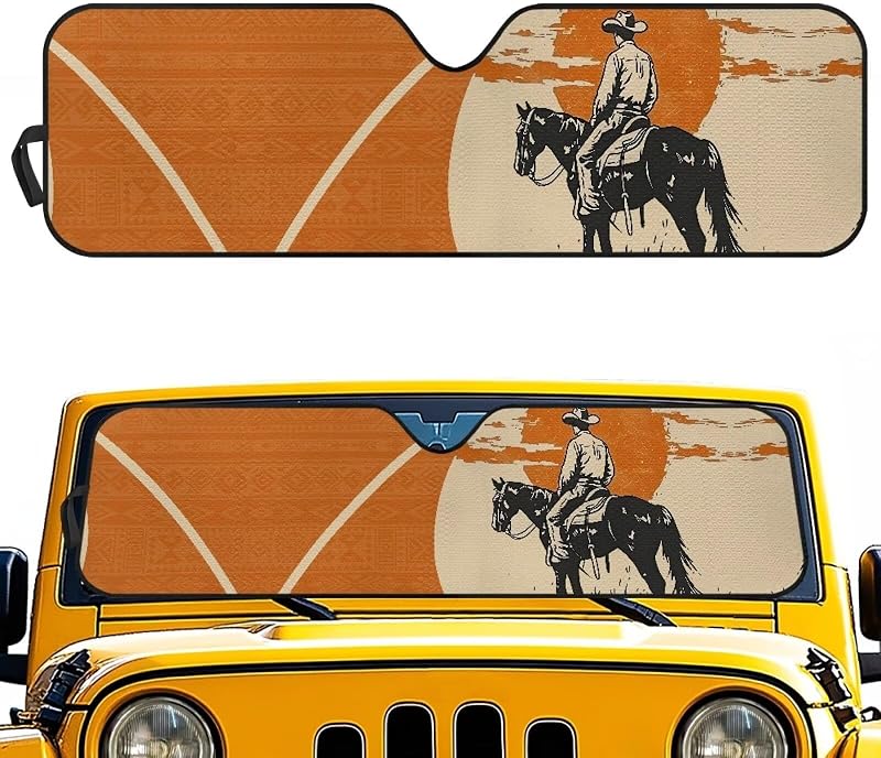 Protetor Solar para Para-brisa Tiasarato Western Cowboy Sunset Dobrável 134,5 x 41 cm