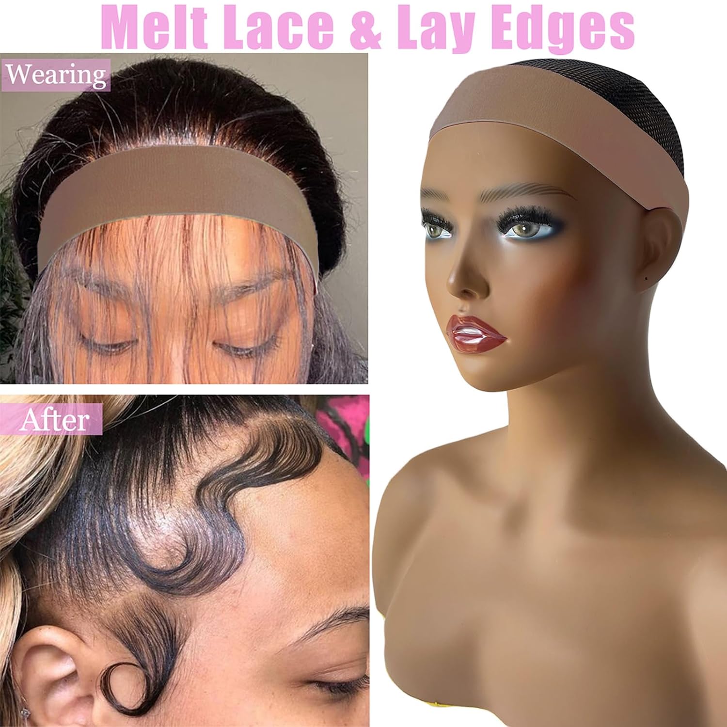 2 Pcs Wig Band For Melting Lace Band Elastic Bands For Wig Edge Lace Frontal Melt Adjustable Wrap To Lay Scarf Keeping Grip No Slip