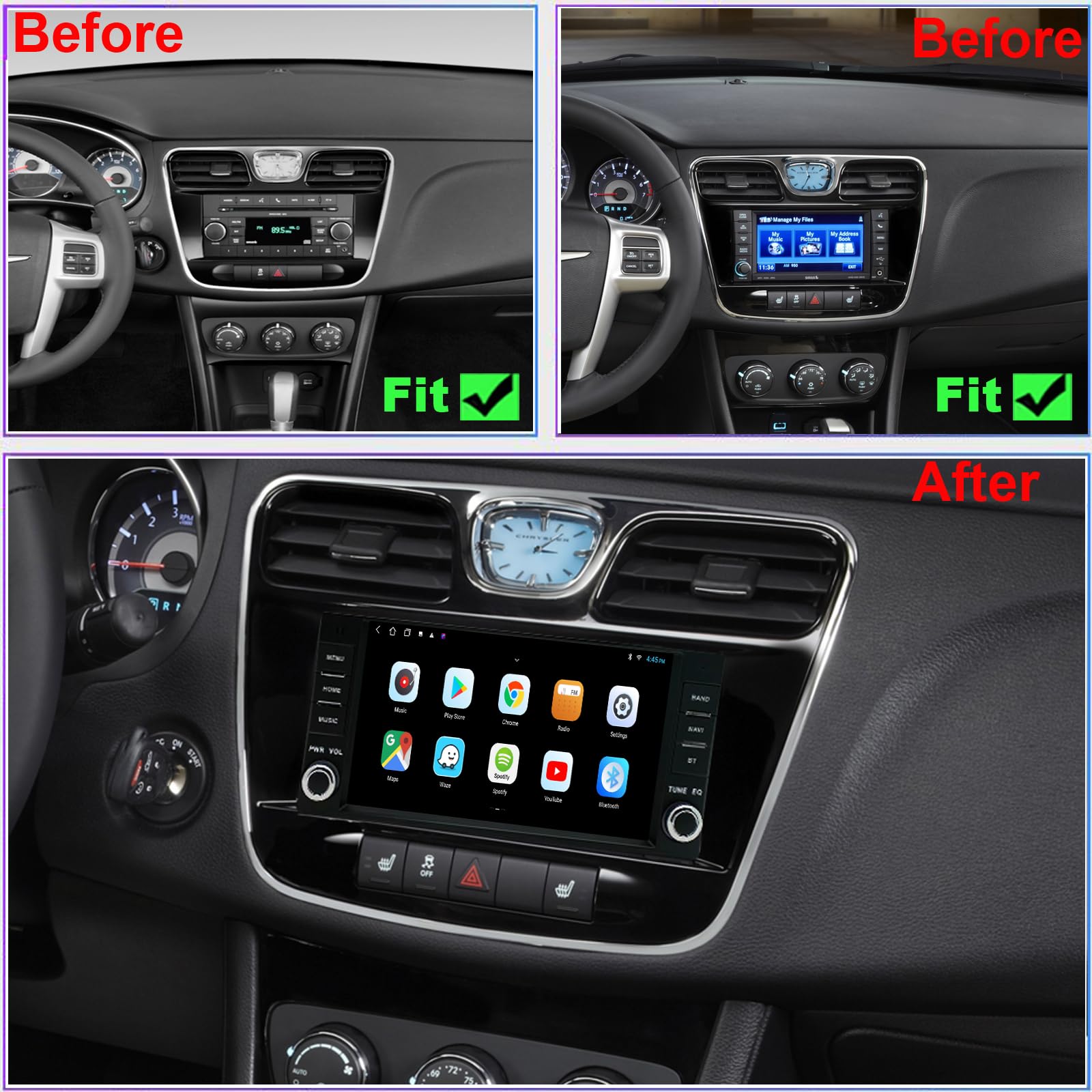 for Chrysler 200 Radio Upgrade 2011 2012 2013 2014 Android Stereo Replacement IPS Touch Screen Steering Wheel Control Build in Wireless carplay Android Auto Free Camera