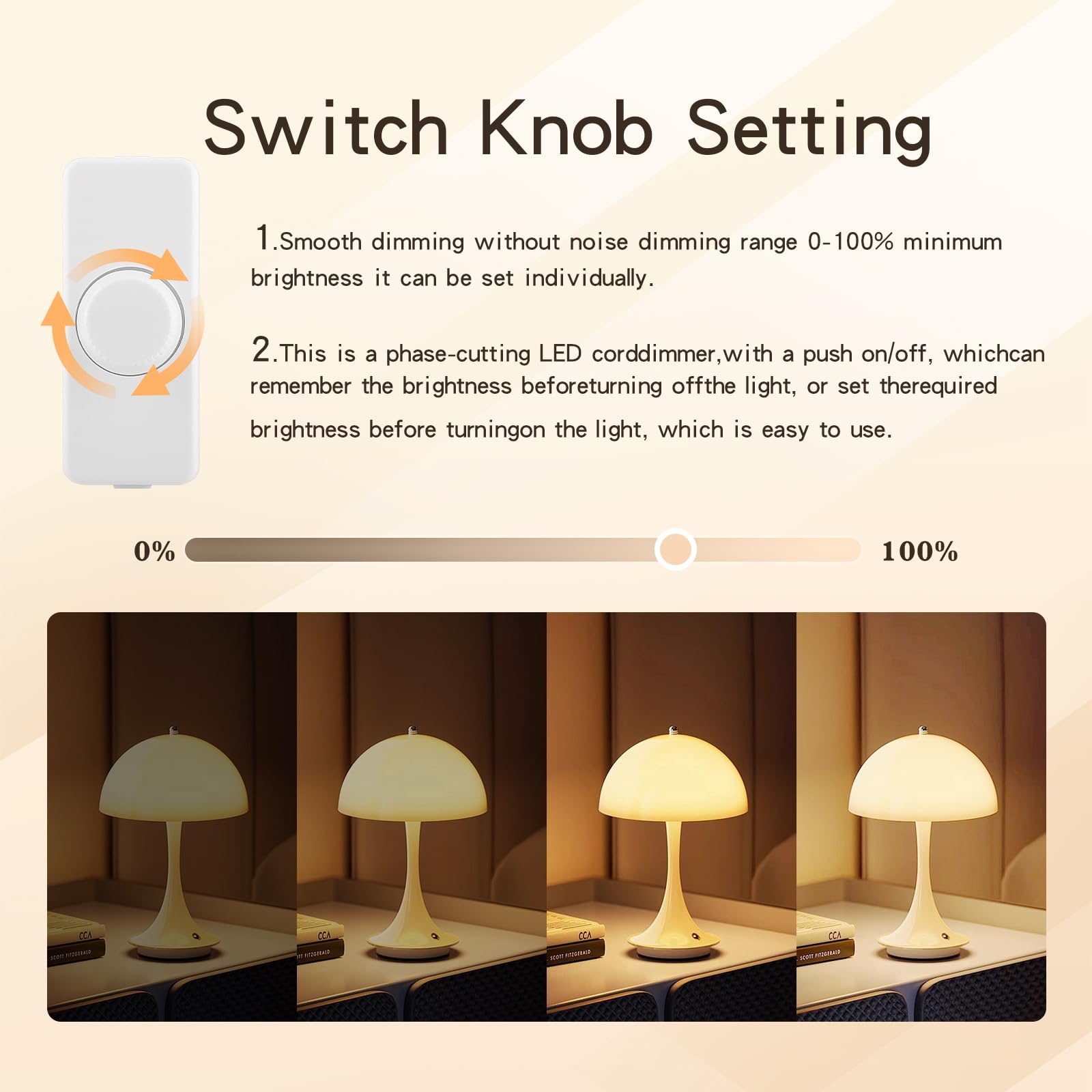 LED Dimmer Switch 1 Gang: Inline Dimmer Switch with Rotary Control Trailing Edge Dimmer Switches Rated 3-100W for Home and RV Use For Dimmable LED Lamps and Halogen Bulbs(White Square) - Image 4