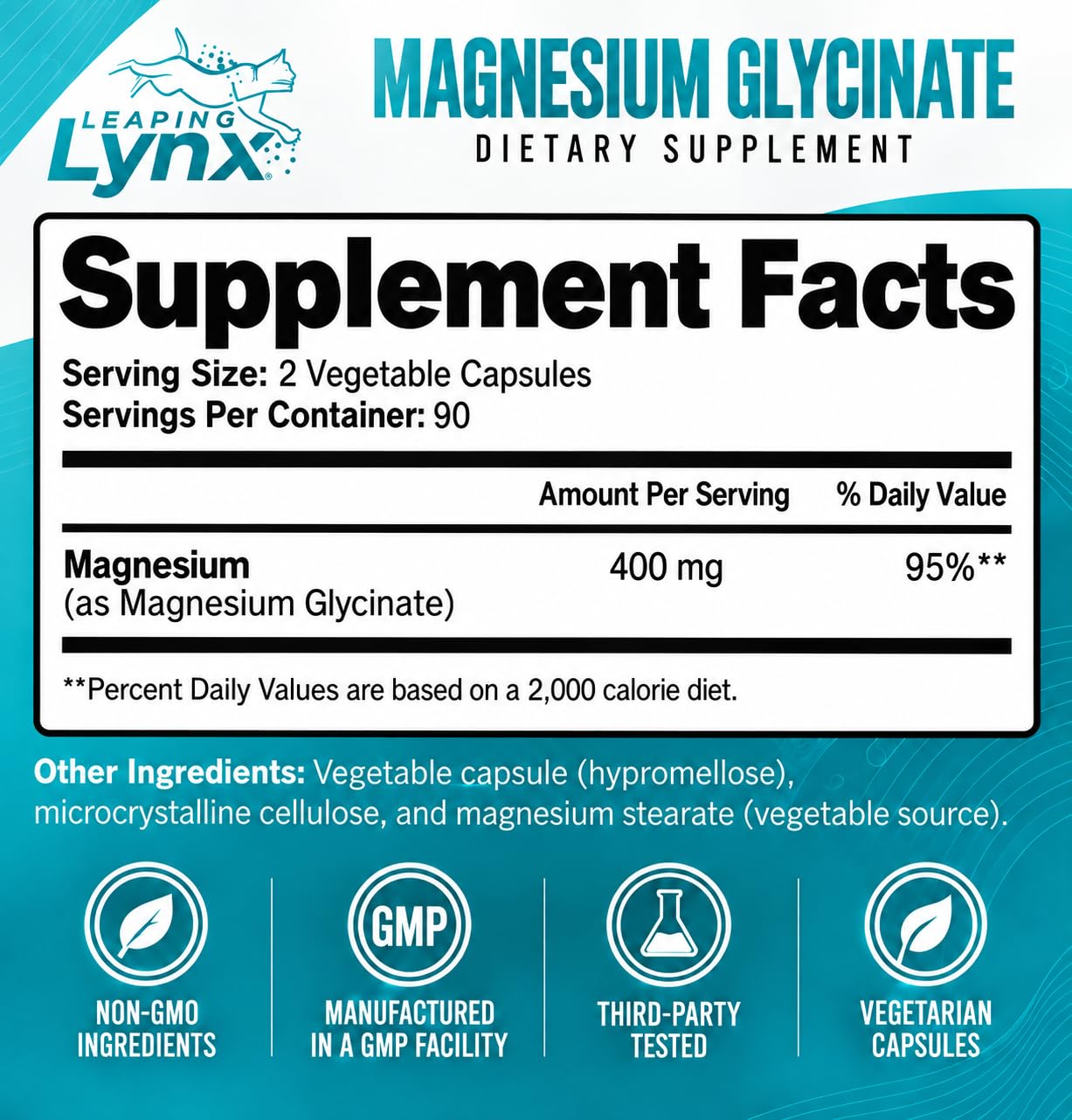 Magnesium Glycinate 400mg – Chelated Magnesium Bisglycinate Supplement for Sleep, Relaxation, Muscle, Nerve & Heart Health Support – High Absorption, Non-GMO, 90 Capsules, 90-Day Supply — Amazon image 2