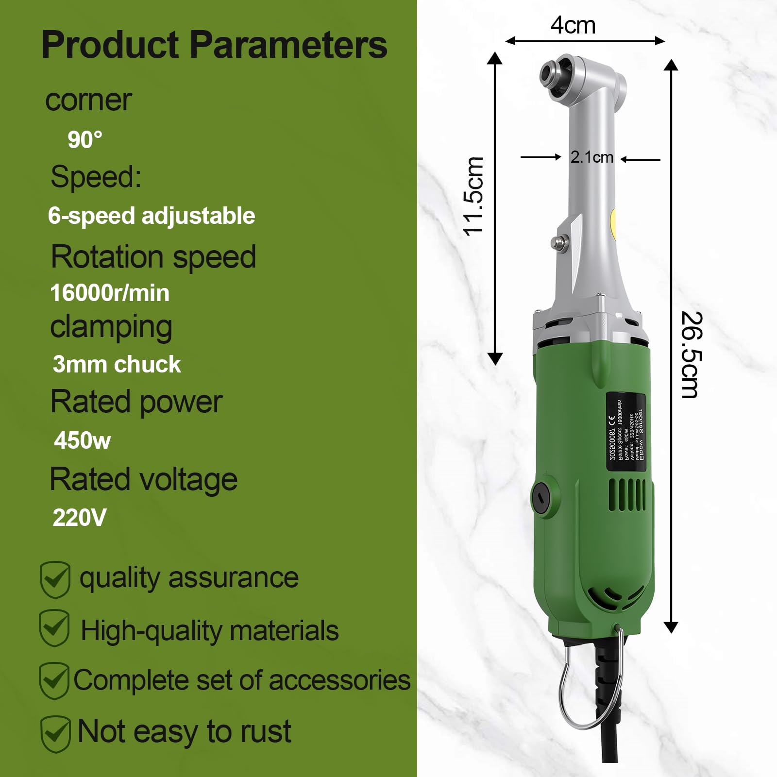Outil De Restauration Des Joints De Carrelage 450W,Meuleuse Droite (vert) | Outil Rotatif Électrique Professionnelle avec 6 Vitesse Réglables, 16 000 tr/min, Pince 3mm, pour Meulage et Tronçonnage