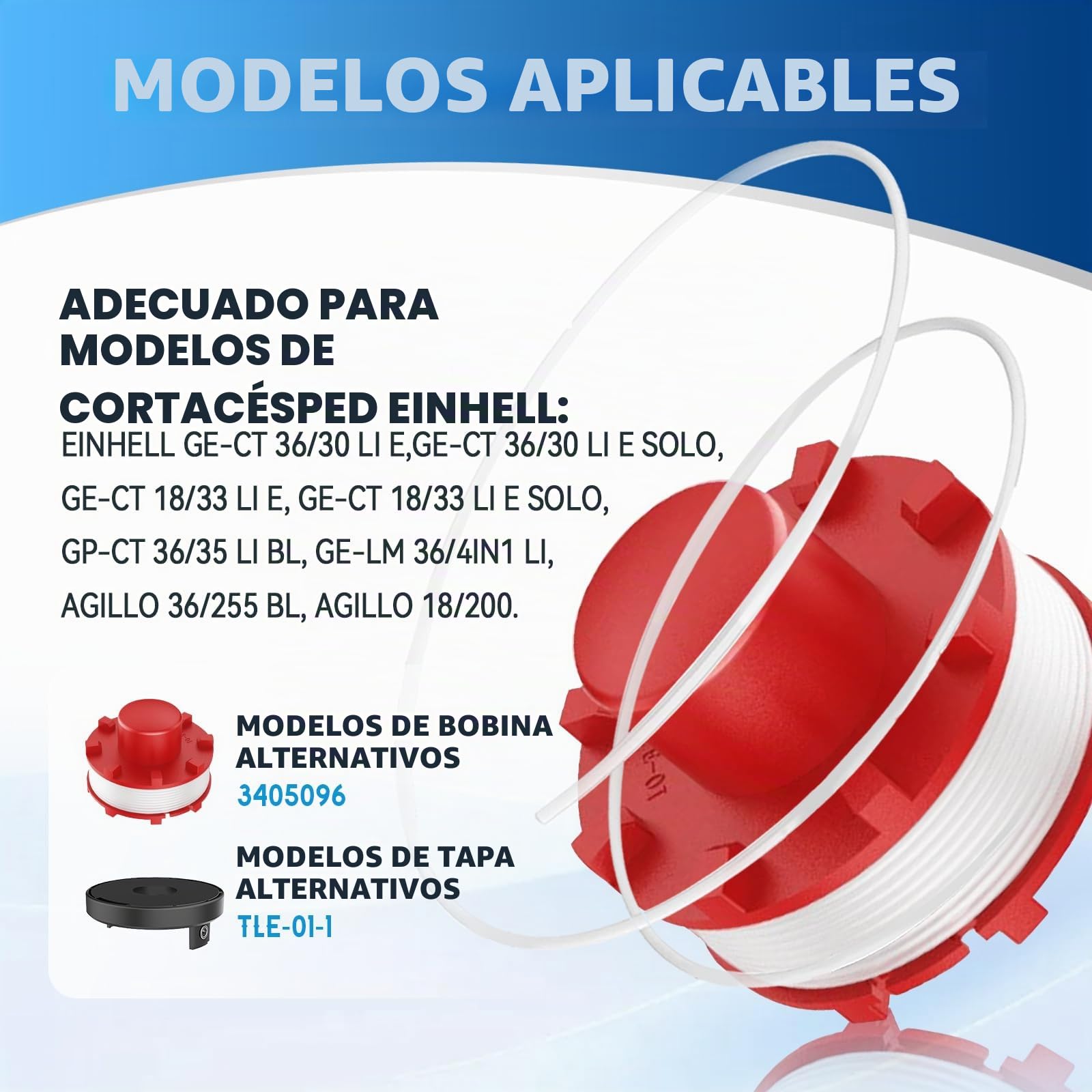 4 Bobinas de Hilo Compatibles con Einhell 3405096, Bobina de Hilo de Repuesto para Einhell GE-CT 36/30 LI E SOLO,AGILLO 18/200,Ø2mm 8m(4 Bobina+1 Tapa+1 Primavera)
