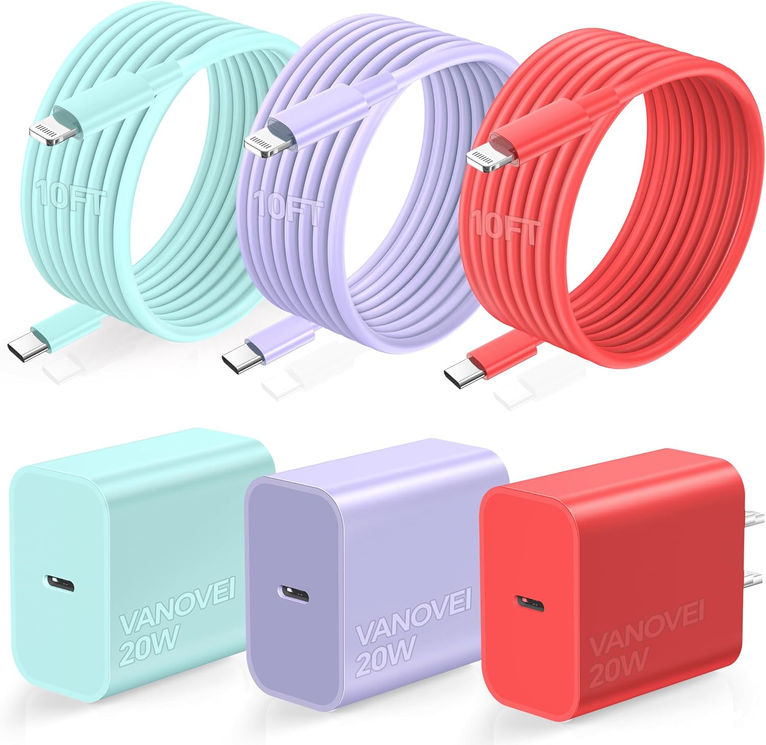 Compatible with iPhone 14 13 Charger Fast Charging,USB C Fast Wall Charger Block with 10ft USB C to Liightning Cable Compatible with iPhone 14/13/12/11Pro/Plus/Mini/Xs Max/XR/X/Pad- Green/Red/Purple Compatible with iPhone 14 13 Charger Fast Charging,USB C Fast Wall Charger Block with 10ft USB C to Liightning Cable Compatible with iPhone 14/13/12/11Pro/Plus/Mini/Xs Max/XR/X/Pad- Green/Red/Purple