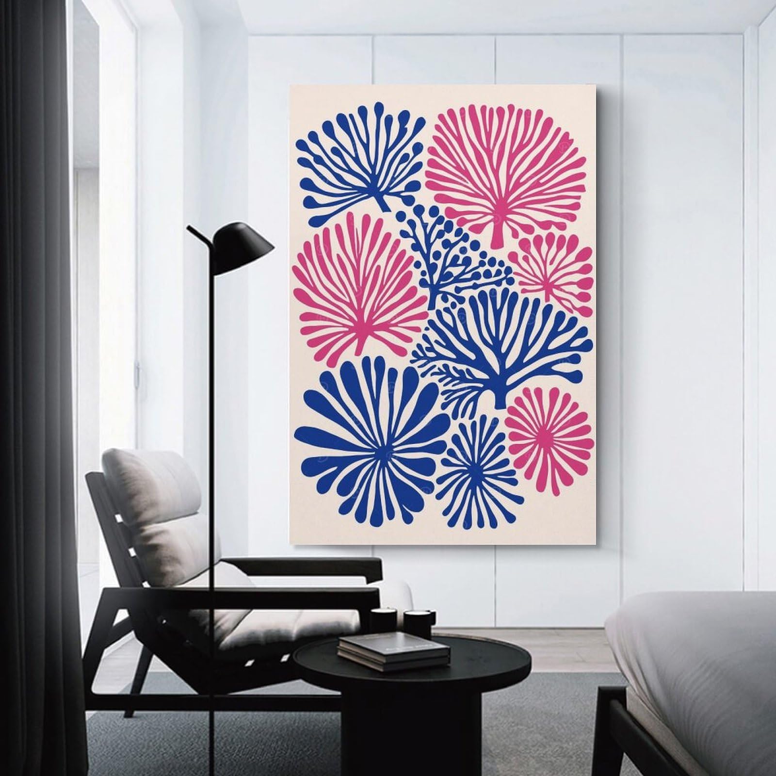Junmoney Hanging Wall Art Blue And Berry Pink Art, 20x30inch(50x75cm), for Contemporary Homes, Apartments Or Offices, Stylish Wall Art for Fresh Spaces