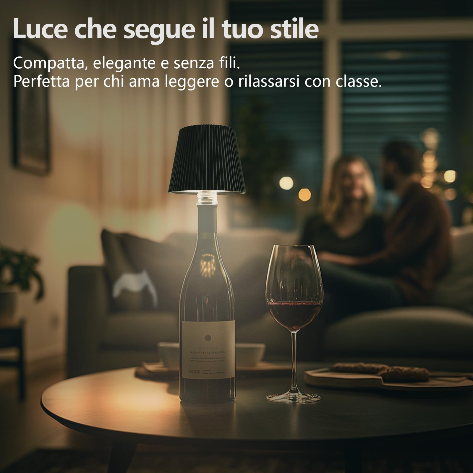 Beaeet Lampada da Tavolo a Bottiglia Senza Fili Ricaricabile via USB, con 3 Colori e Luminosità Regolabile, Ideale per Camera da Letto, Terrazza o come Regalo per le Festività, Bottle Lamp nero