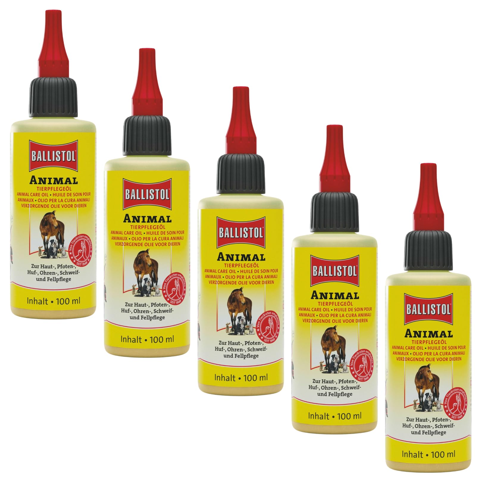 RL24 Ballistol Animal Care Oil with Deep Effect Gentle Care for Horses, Dogs etc. Ideal Tail, Fur and Hoof Care for Home, Yard & Pets, 5 x 100 ml (Set of 5)