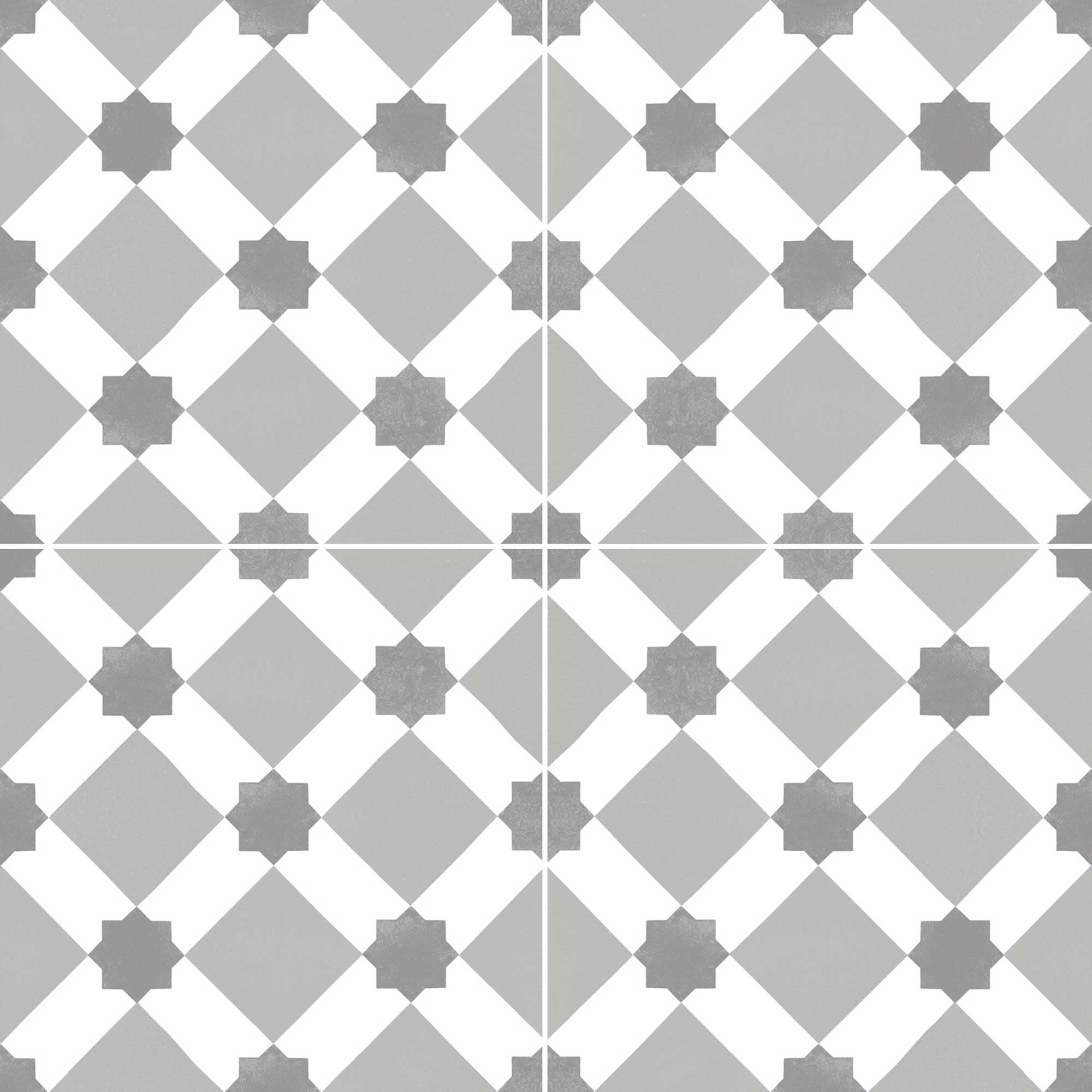 The Bath People Grey Manson Star Ceramic Tiles Chequered Flag Patterned Square Wall Or Floor Tile – Cut Sample
