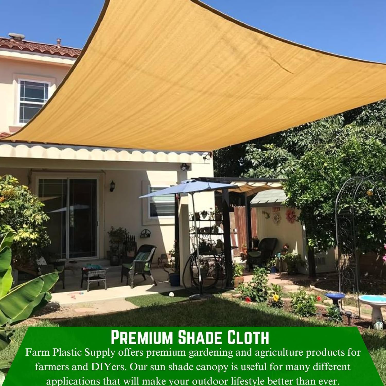 Farm Plastic Supply - Sand/Tan Shade Cloth - 85% - Mesh Fabric for Fence Privacy Screen, Garden Shade, Mesh Fence Screening, Shade Cloth Rolls, Wind Screen (12' x 10')