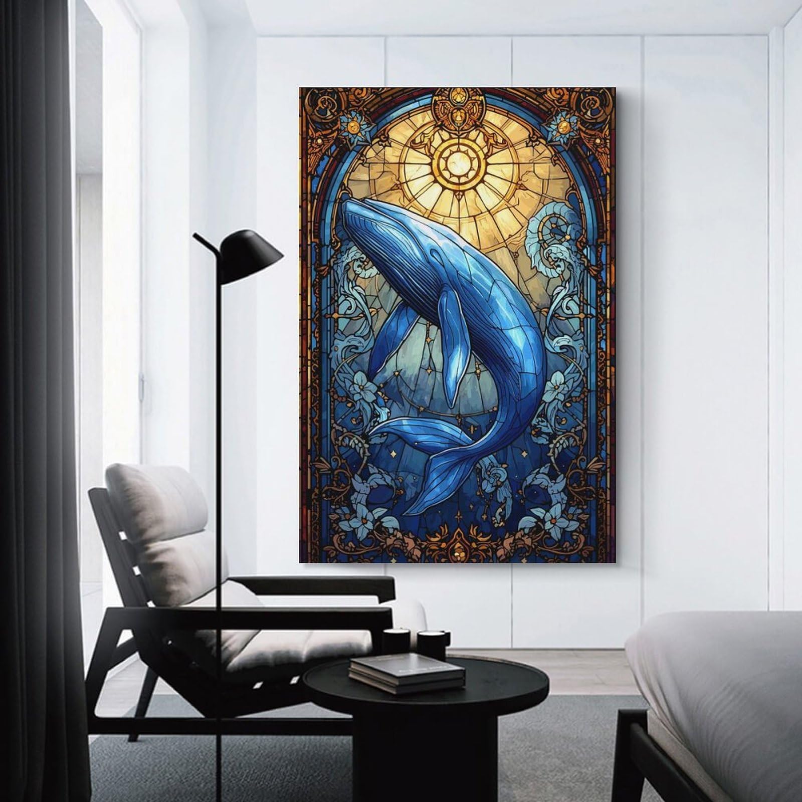 Junmoney Unframe-Style-15 Canvas Wall Picture Whale Stained Glass, 12X18inch(30X45cm), For Bedroom, Lounge Or Dressing Area, Stylish Decor For A Restful Room Update