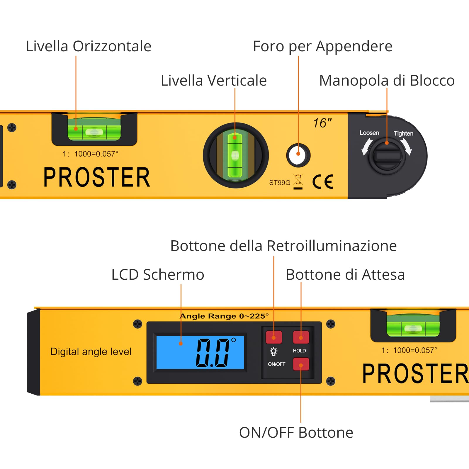 Inclinometro Digitale HHTEC - Goniometro LCD Con Magnetini Impermeabile