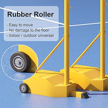 1.55m Portable Badminton Net Stand - Freestanding Frame Poles with Easy Movement & PU Wheels - Idea.l for Court, Beach, Driveway - Sport Training Equipment