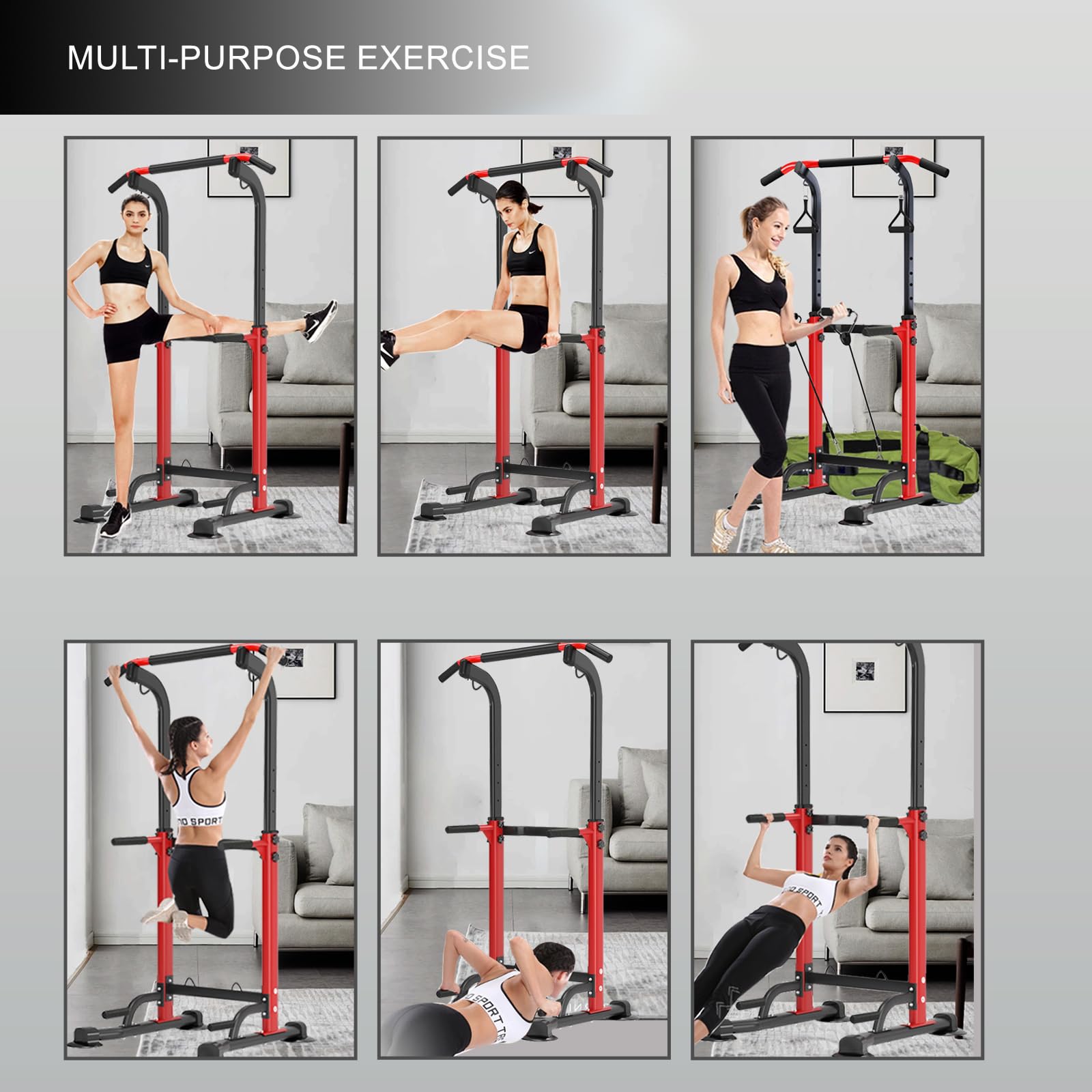 Pull Up & Dip Station Dip Stand Power Tower, Adjustable Height Home Strength Training Fitness Workout Station, Suitable for Teenagers, Women, Men