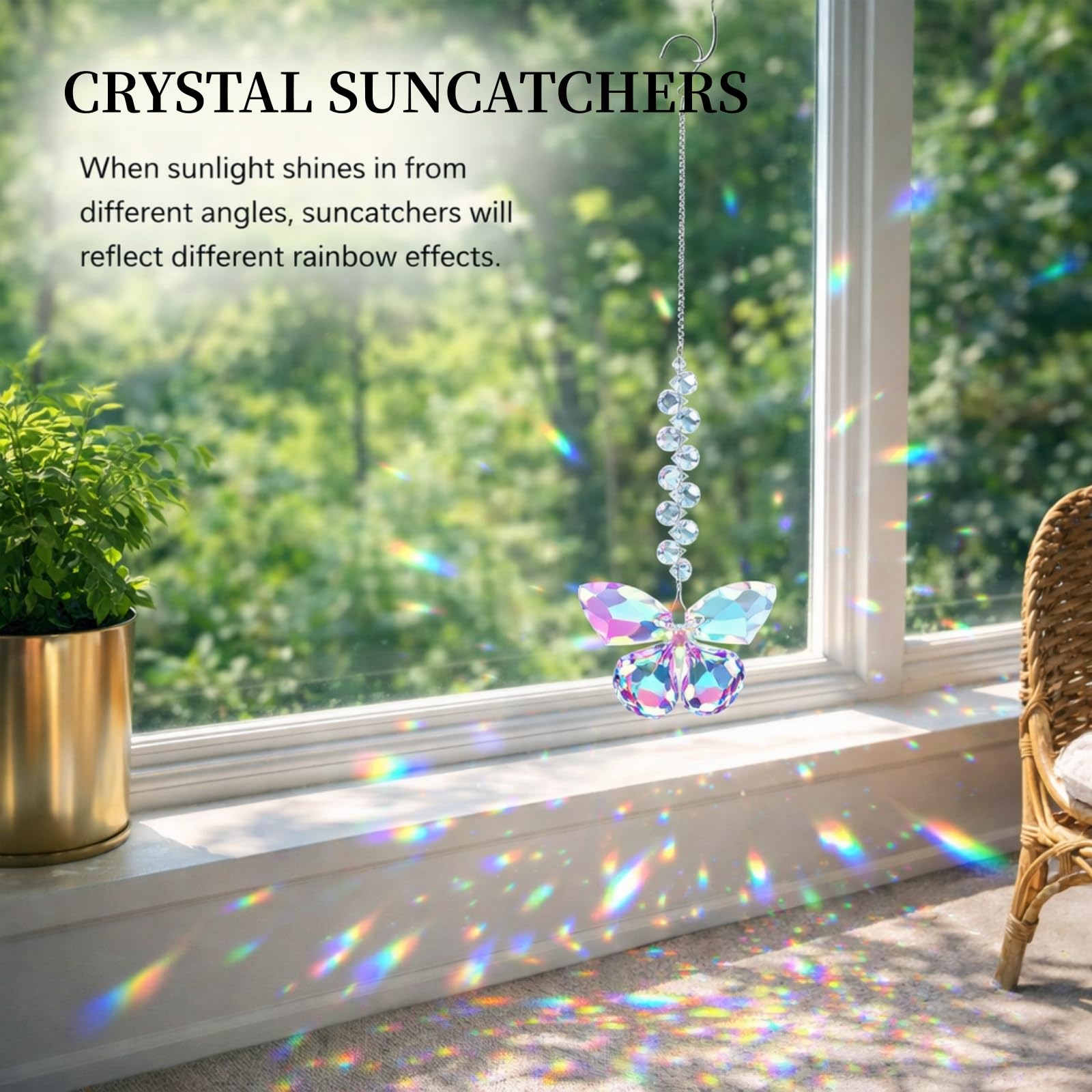 Crystal Sun Catchers for Windows,Butterfly Suncatcher Kit with Hanging Crystals,Stained Glass Window Decorations,Friendship & Healing Gifts for Women,Garden Ornament Outdoor,Hanging Decoration,Style A — view 5