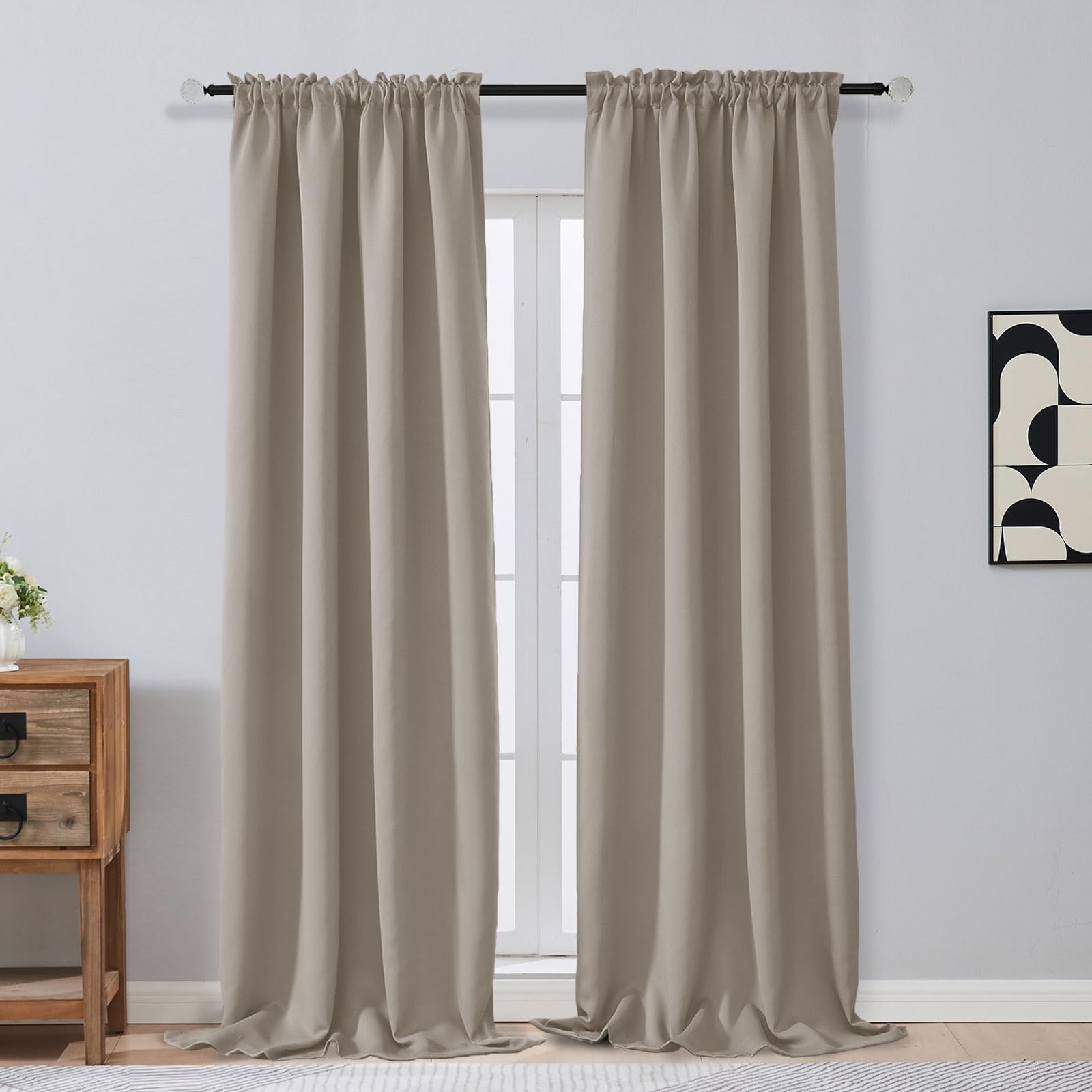 OVZME Stone Blackout Curtains for Bedroom 96 Inches Long 2 Panels, Soft Fabric Blackout Curtains, Room Darkening Living Room Window Treatments, Dual Rod Pocket Window Drapes, 2x40Wx96L Inches