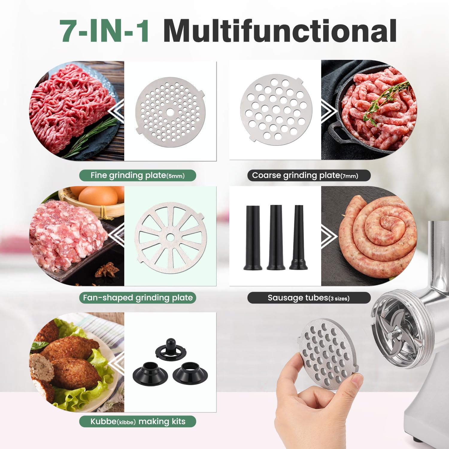 Huanyu Picadora Electrica 2800W Max Picadora de Carne Eléctrica Multifunción Picadora Electrica de Alimentos Con Embutidora de Chorizos Trituradora de Carne Para Uso Doméstico y Comercial