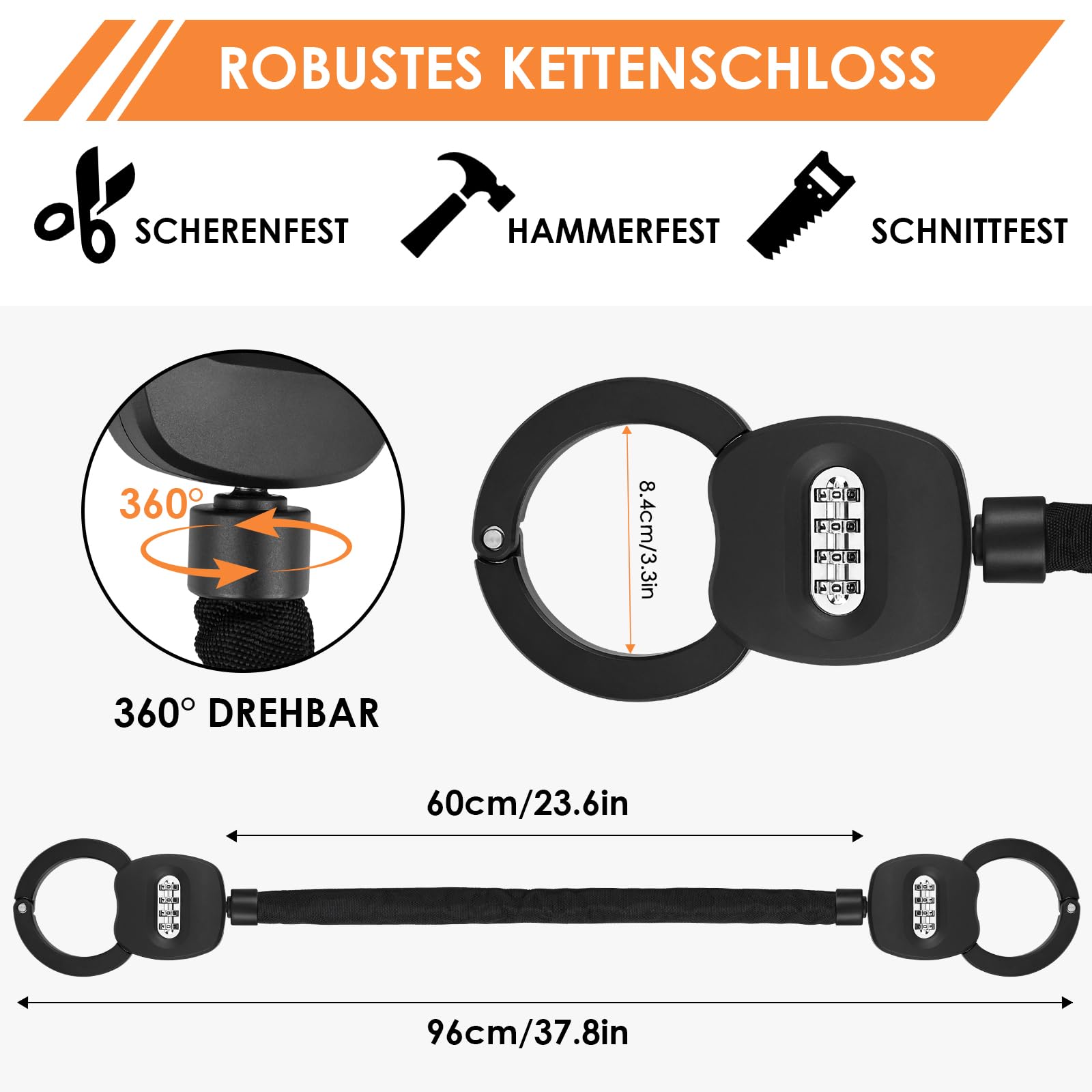 GuKKK Candado Patinete Electrico con 4 códigos, Cerradura de Esposas con llave, Scooter Eléctrico Antirrobo Bloqueo con 4L Bolsillo impermeable, Candado para Bicicleta de Alta Seguridad