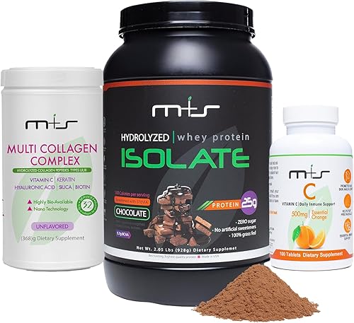 M+S Aislado de proteína de suero hidrolizado (chocolate) + vitamina C + complejo de colágeno múltiple  Péptidos de colágeno hidrolizados