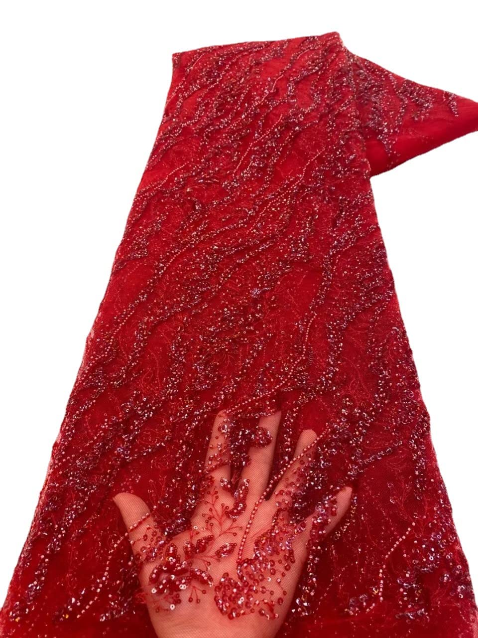 Tela de encaje francés con lentejuelas y flores botánicas, tela de red de tul pesada para vestido rastrero (4.5 m, negro)